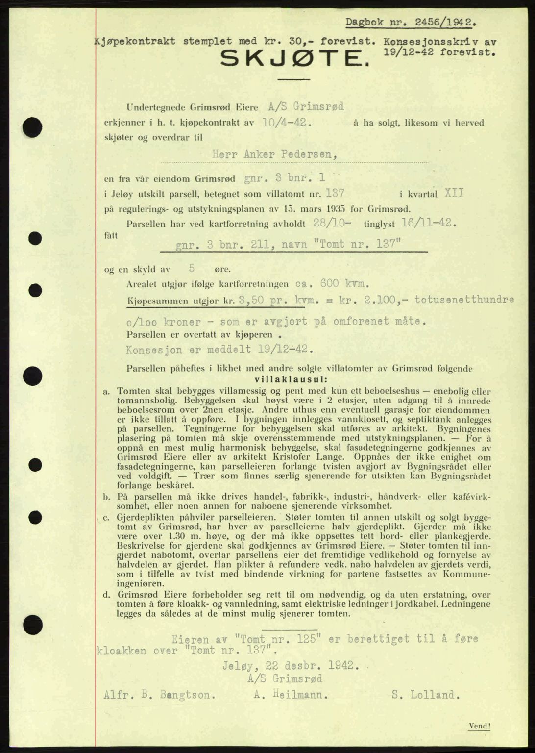 Moss sorenskriveri, SAO/A-10168: Pantebok nr. A10, 1942-1943, Dagboknr: 2456/1942