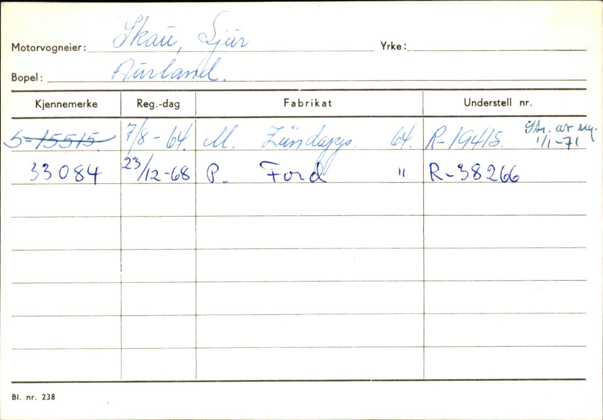 Statens vegvesen, Sogn og Fjordane vegkontor, SAB/A-5301/4/F/L0125: Eigarregister Sogndal V-Å. Aurland A-Å. Fjaler A-N, 1945-1975, s. 1006