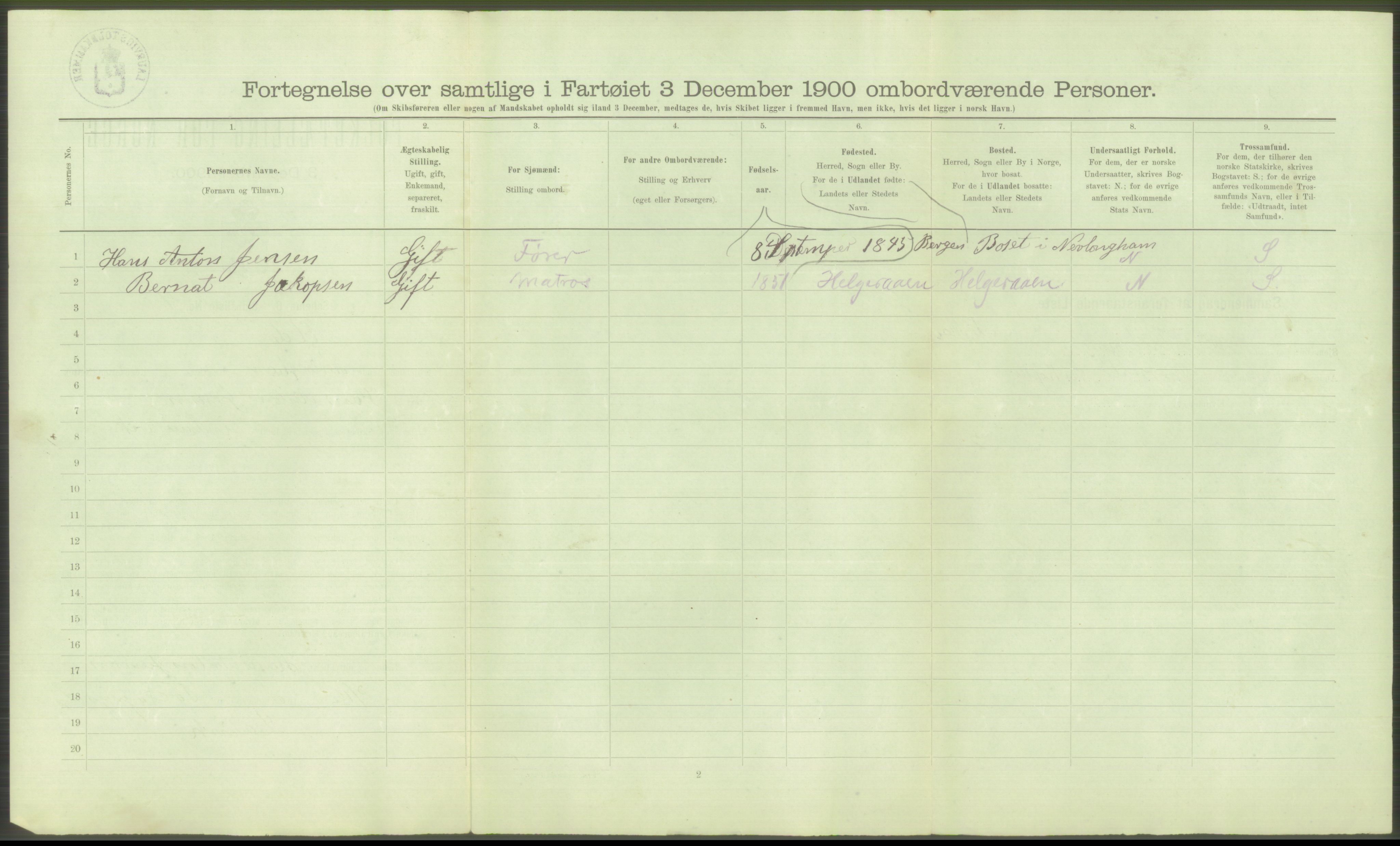 RA, Folketelling 1900 - skipslister med personlister for skip i norske havner, utenlandske havner og til havs, 1900, s. 552