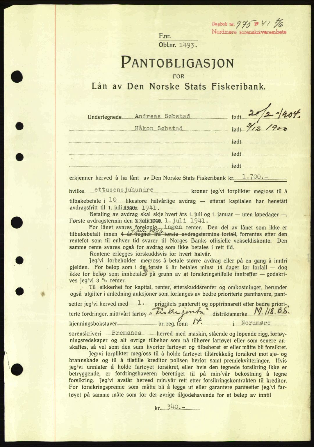 Nordmøre sorenskriveri, SAT/A-4132/1/2/2Ca: Pantebok nr. B88, 1941-1942, Dagboknr: 975/1941