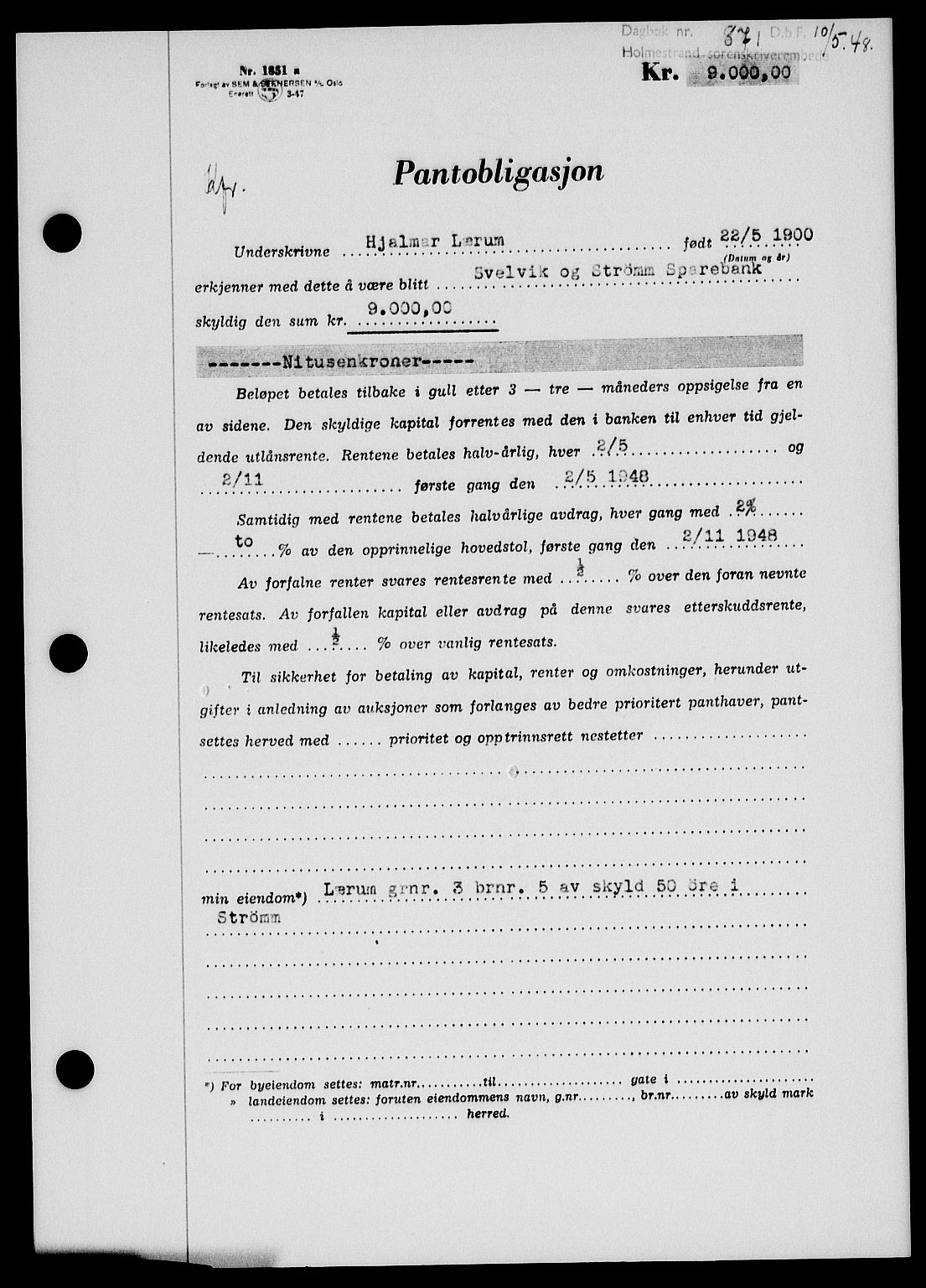 Holmestrand sorenskriveri, SAKO/A-67/G/Ga/Gab/L0058: Pantebok nr. B-58, 1947-1948, Dagboknr: 871/1948