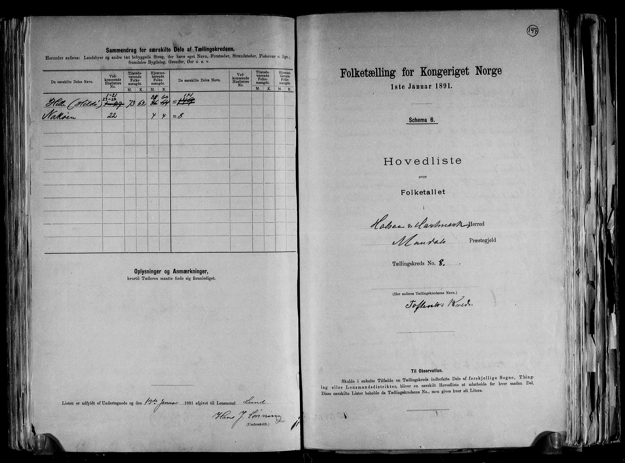 RA, Folketelling 1891 for 1019 Halse og Harkmark herred, 1891, s. 18