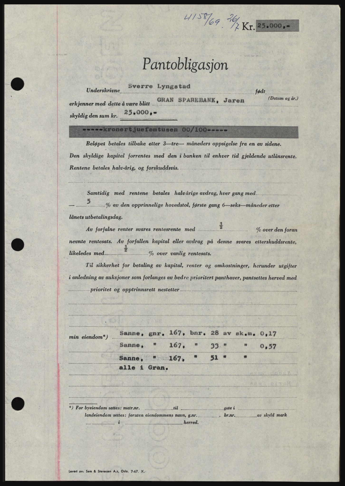 Hadeland og Land tingrett, SAH/TING-010/H/Hb/Hbc/L0074: Pantebok nr. B74, 1969-1969, Dagboknr: 4158/1969