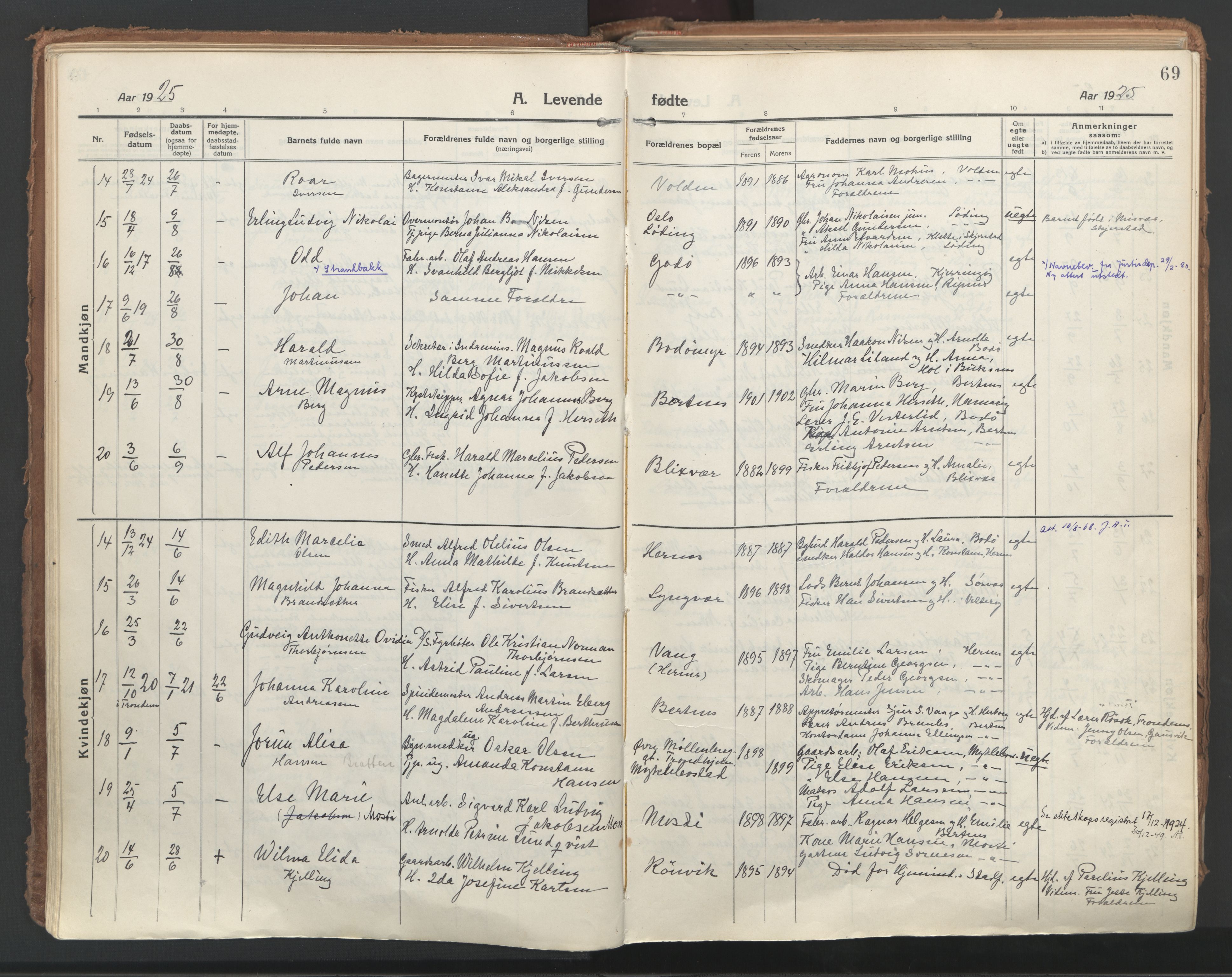 Ministerialprotokoller, klokkerbøker og fødselsregistre - Nordland, AV/SAT-A-1459/802/L0060: Ministerialbok nr. 802A07, 1916-1933, s. 69
