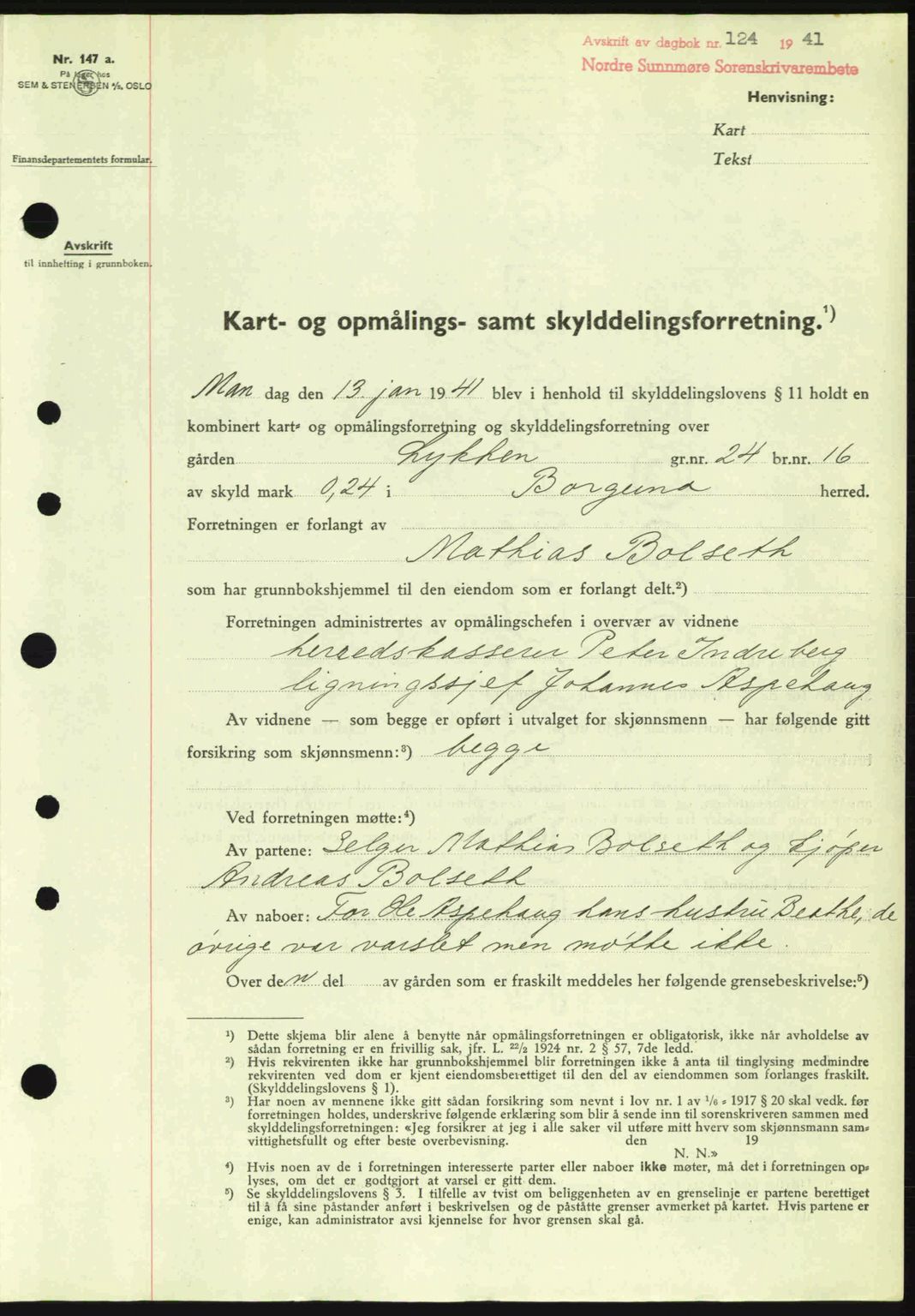 Nordre Sunnmøre sorenskriveri, AV/SAT-A-0006/1/2/2C/2Ca: Pantebok nr. A10, 1940-1941, Dagboknr: 124/1941