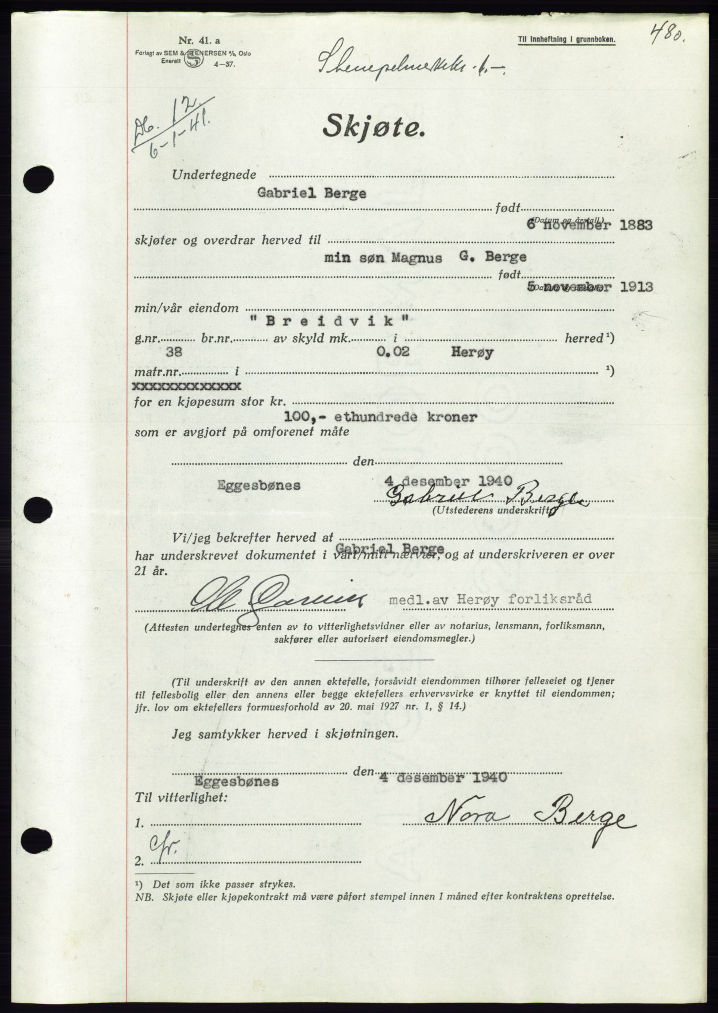 Søre Sunnmøre sorenskriveri, SAT/A-4122/1/2/2C/L0070: Pantebok nr. 64, 1940-1941, Dagboknr: 12/1941