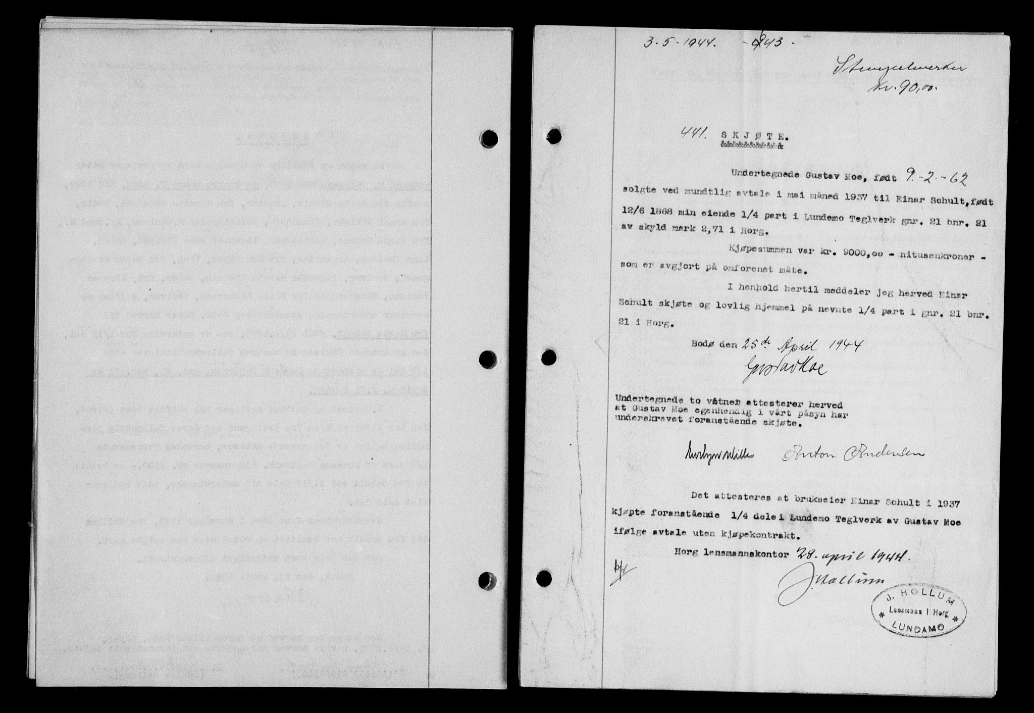 Gauldal sorenskriveri, SAT/A-0014/1/2/2C/L0057: Pantebok nr. 62, 1943-1944, Dagboknr: 441/1944
