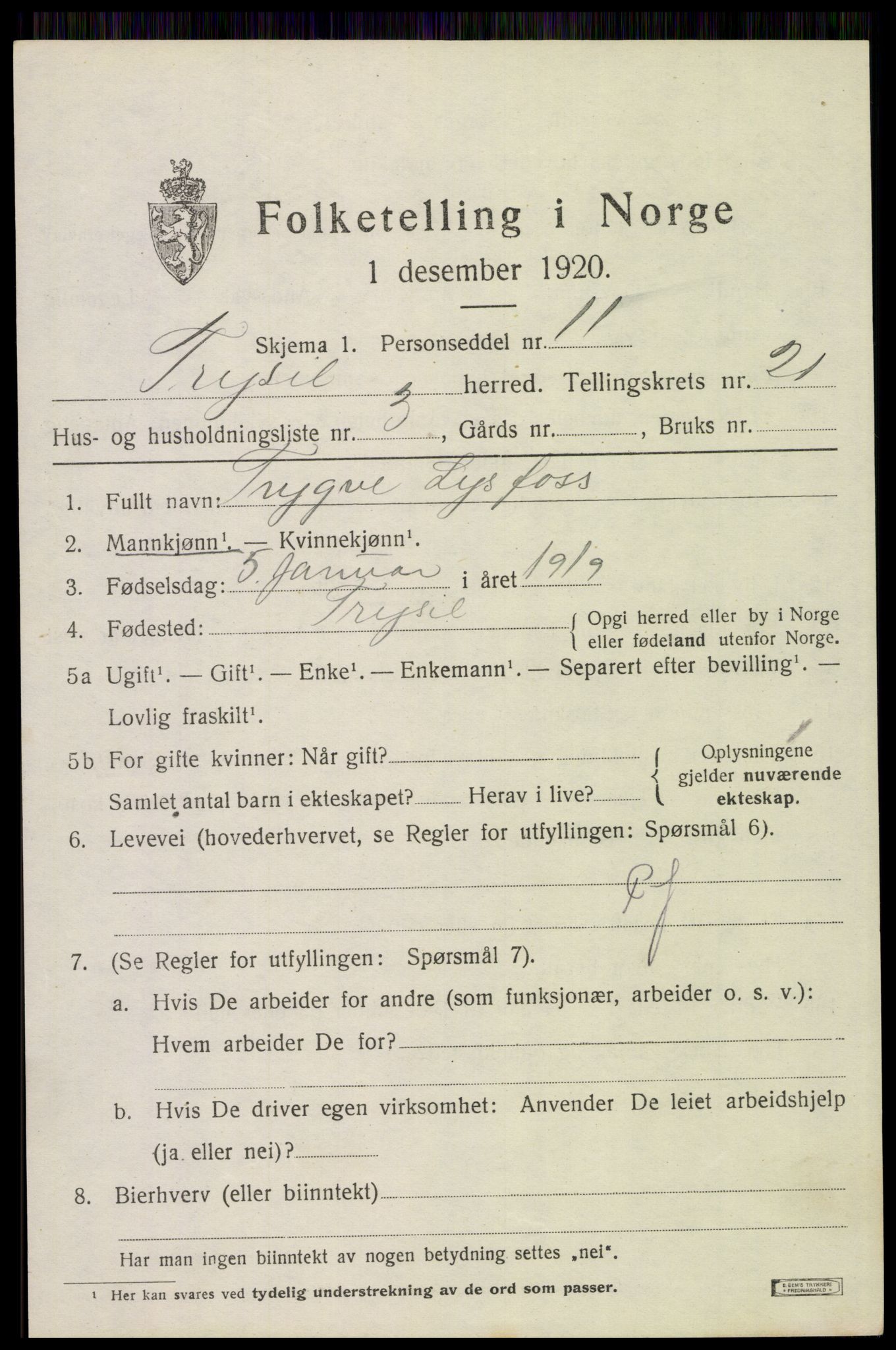SAH, Folketelling 1920 for 0428 Trysil herred, 1920, s. 13790