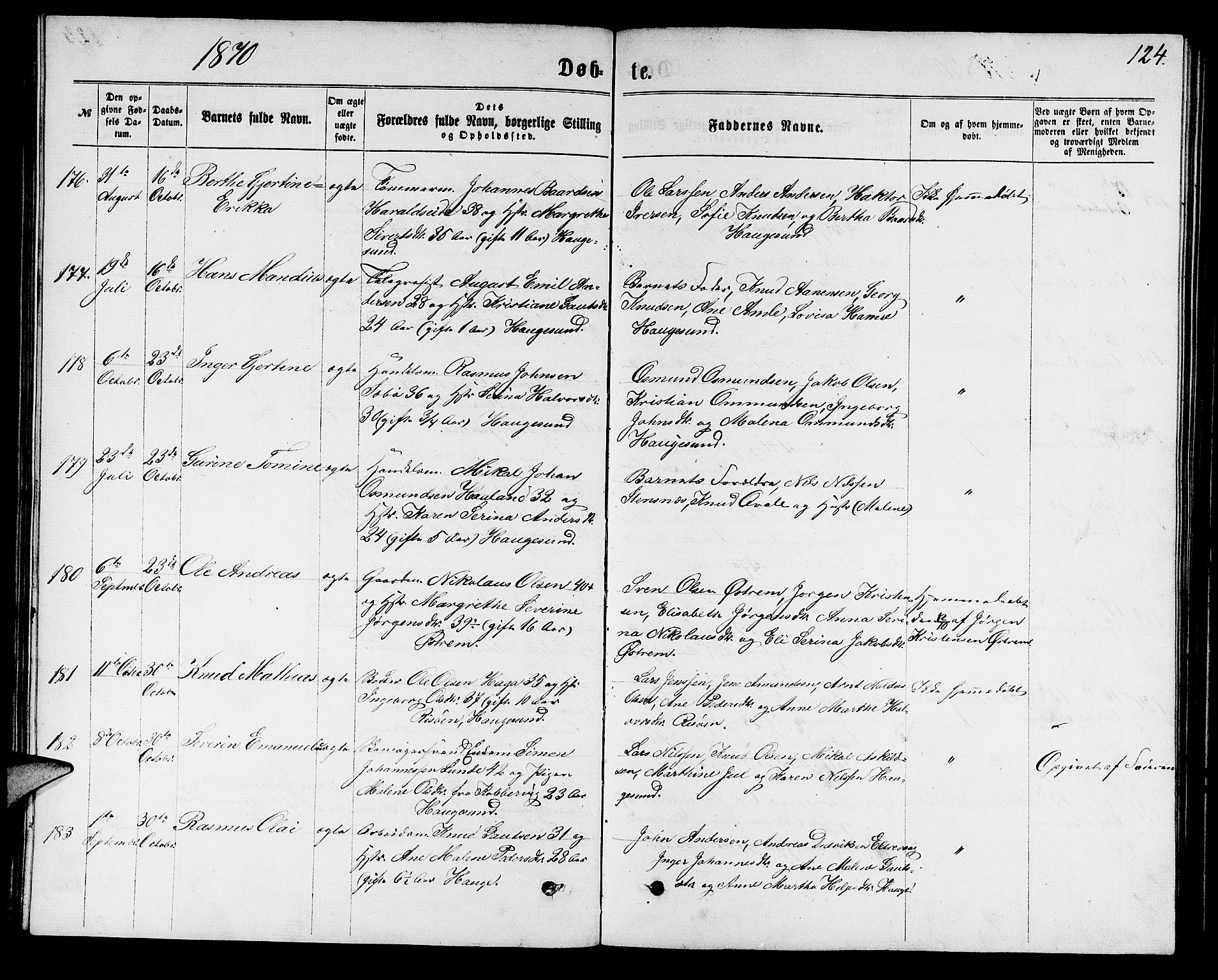 Torvastad sokneprestkontor, AV/SAST-A -101857/H/Ha/Hab/L0007: Klokkerbok nr. B 7, 1866-1873, s. 124