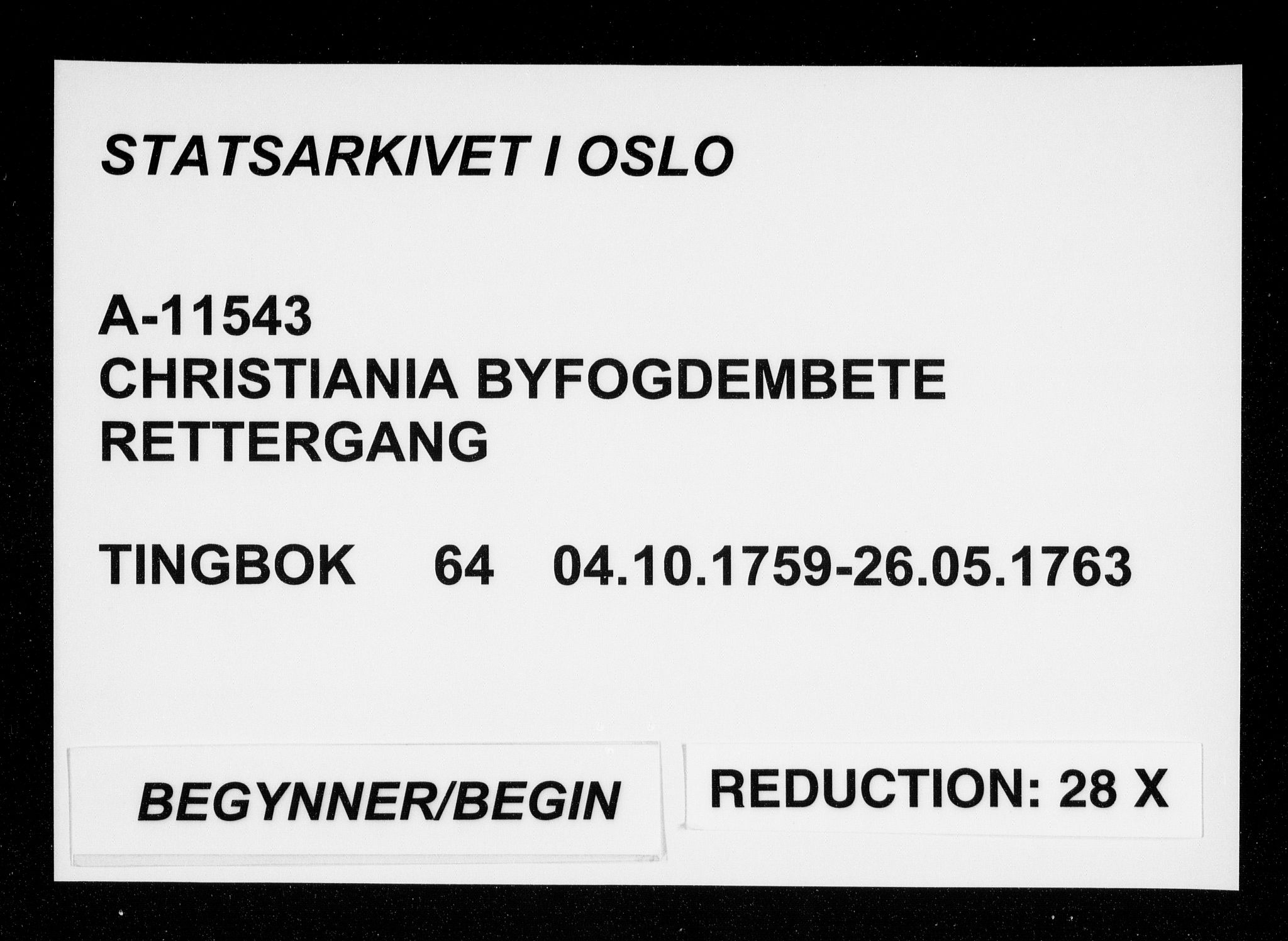 Christiania byfogd, SAO/A-11543/F/Fb/L0064: Tingbok, 1759-1763