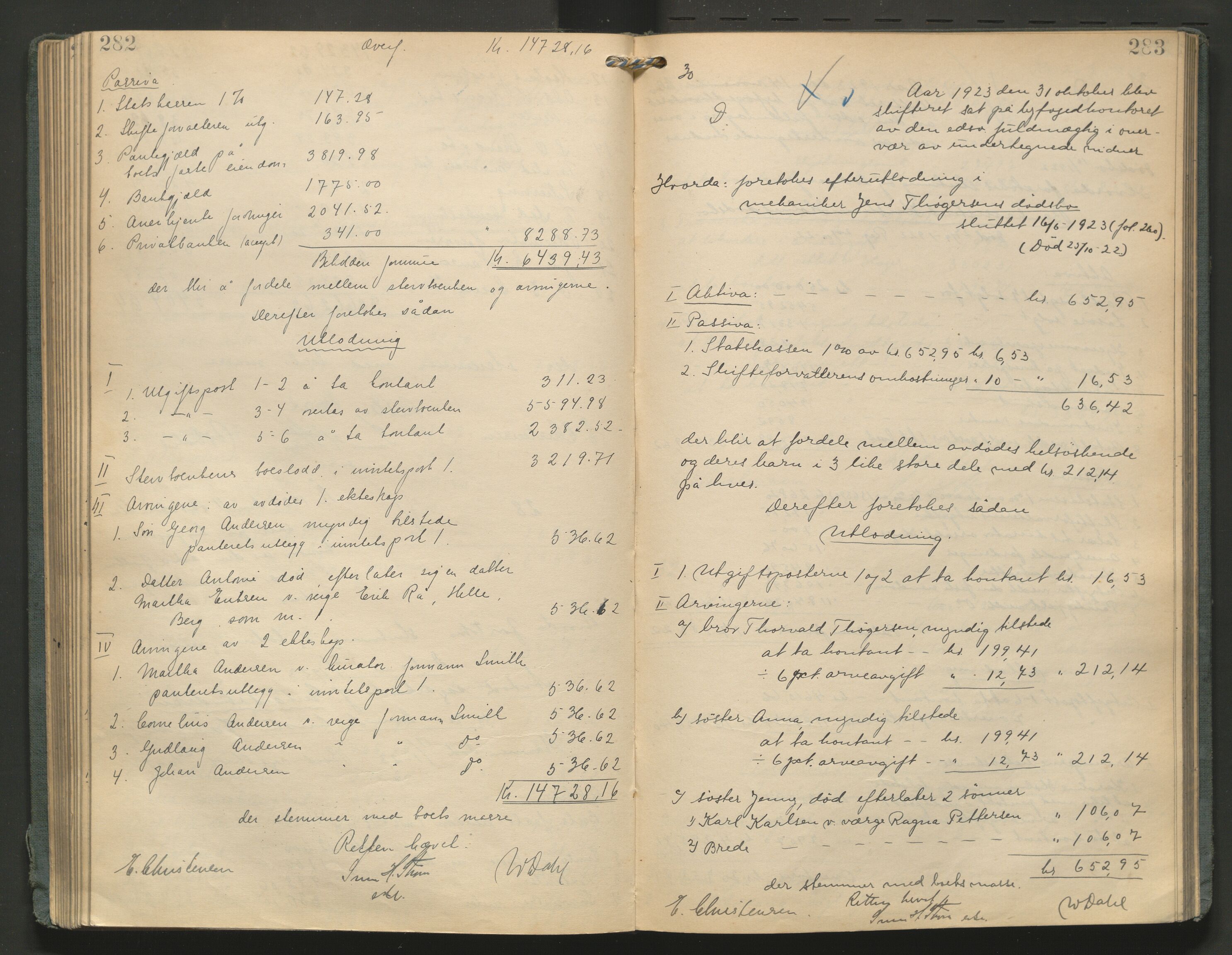 Fredrikstad byfogd, AV/SAO-A-10473a/H/He/L0005: Skifteutlodningsprotokoll, 1917-1927, s. 282-283