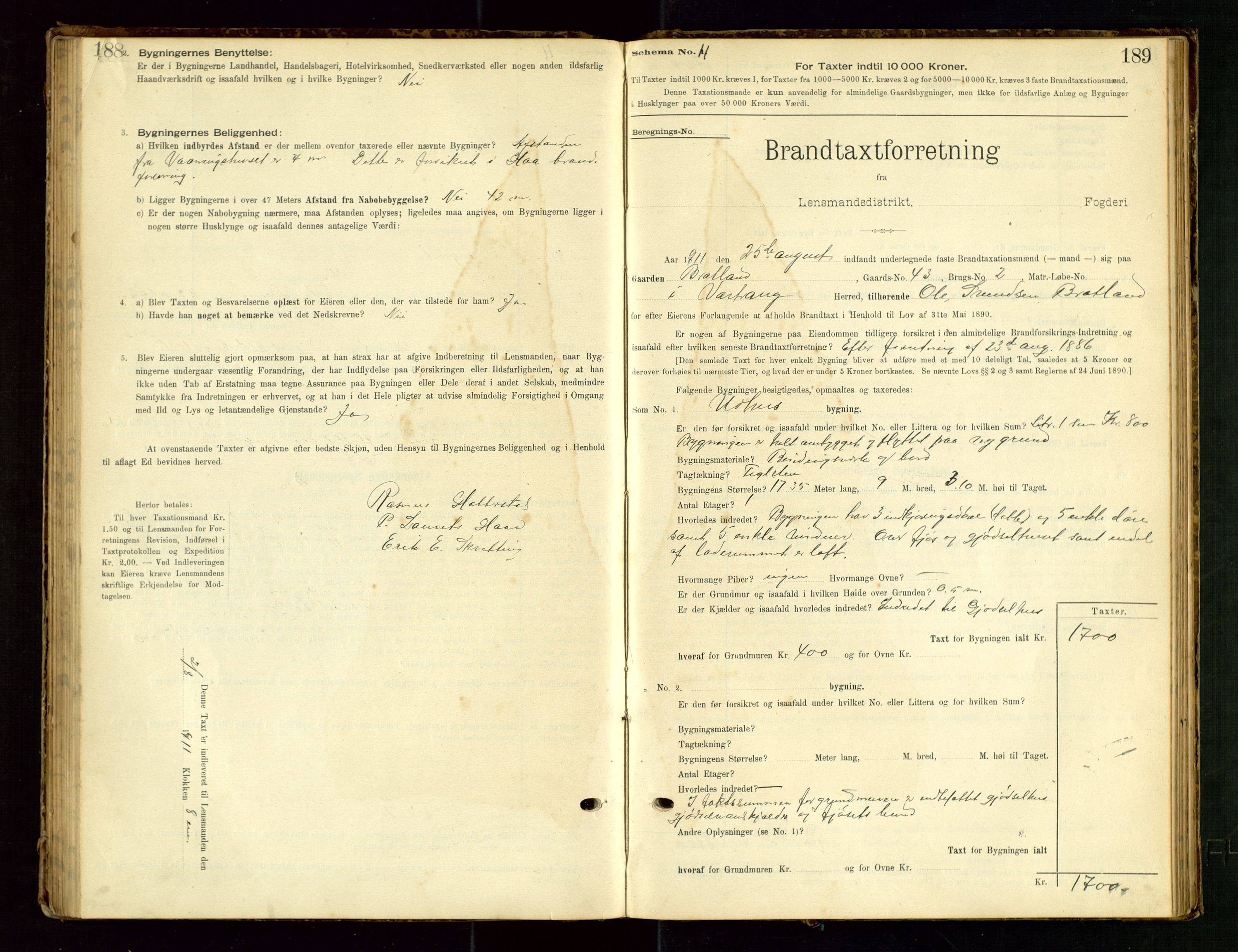 Hå lensmannskontor, AV/SAST-A-100456/Goa/L0003: Takstprotokoll (skjema), 1895-1911, s. 188-189