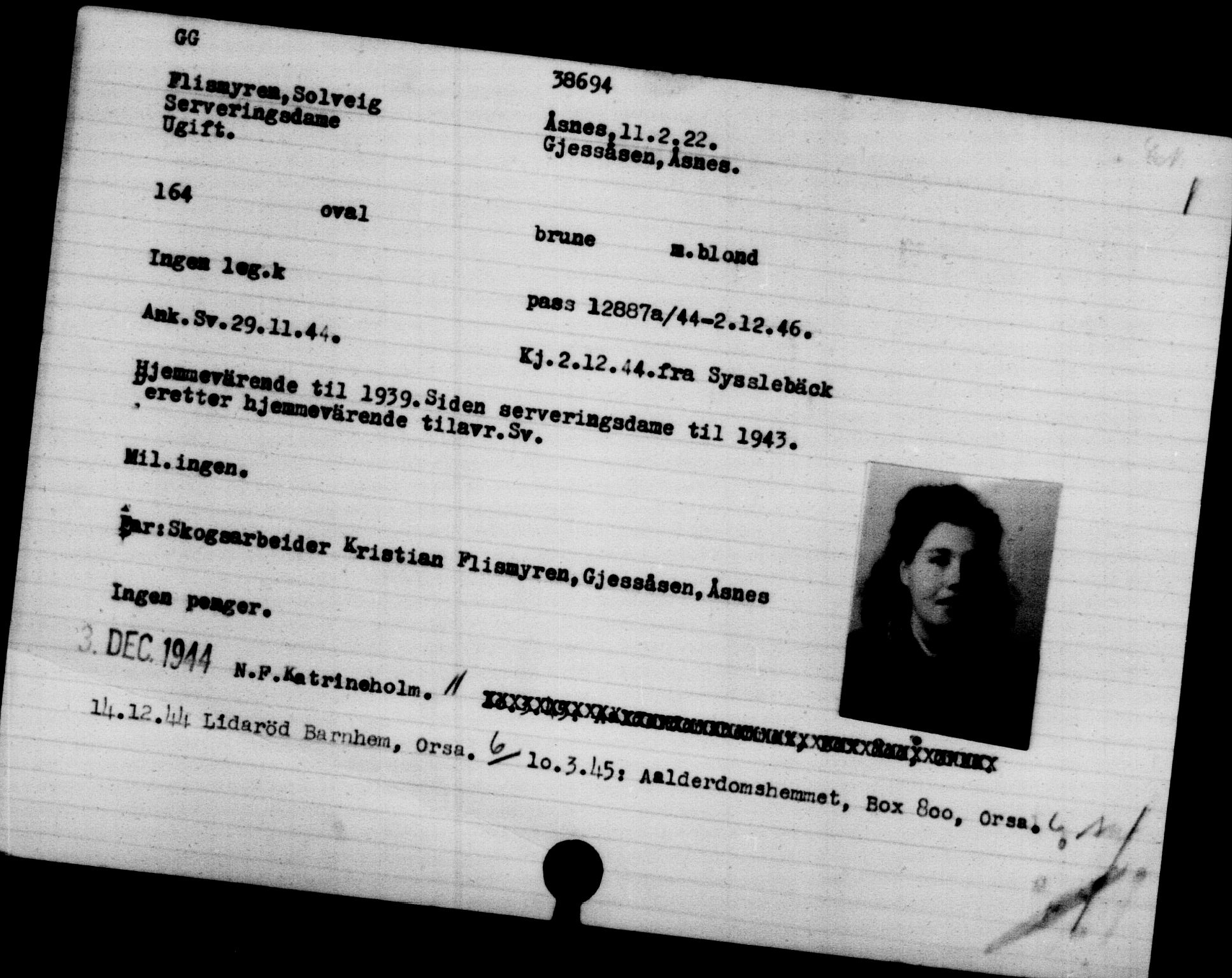 Utenriksstasjonene, Legasjonen i Stockholm, Flyktningkontoret, AV/RA-S-6753/V/Va/L0015: Kjesäterkartoteket, flyktninger med registreringsnr. 37800-40770, 1940-1945, s. 918