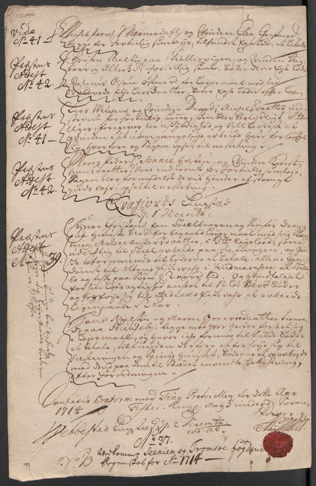 Rentekammeret inntil 1814, Reviderte regnskaper, Fogderegnskap, RA/EA-4092/R68/L4760: Fogderegnskap Senja og Troms, 1714, s. 239