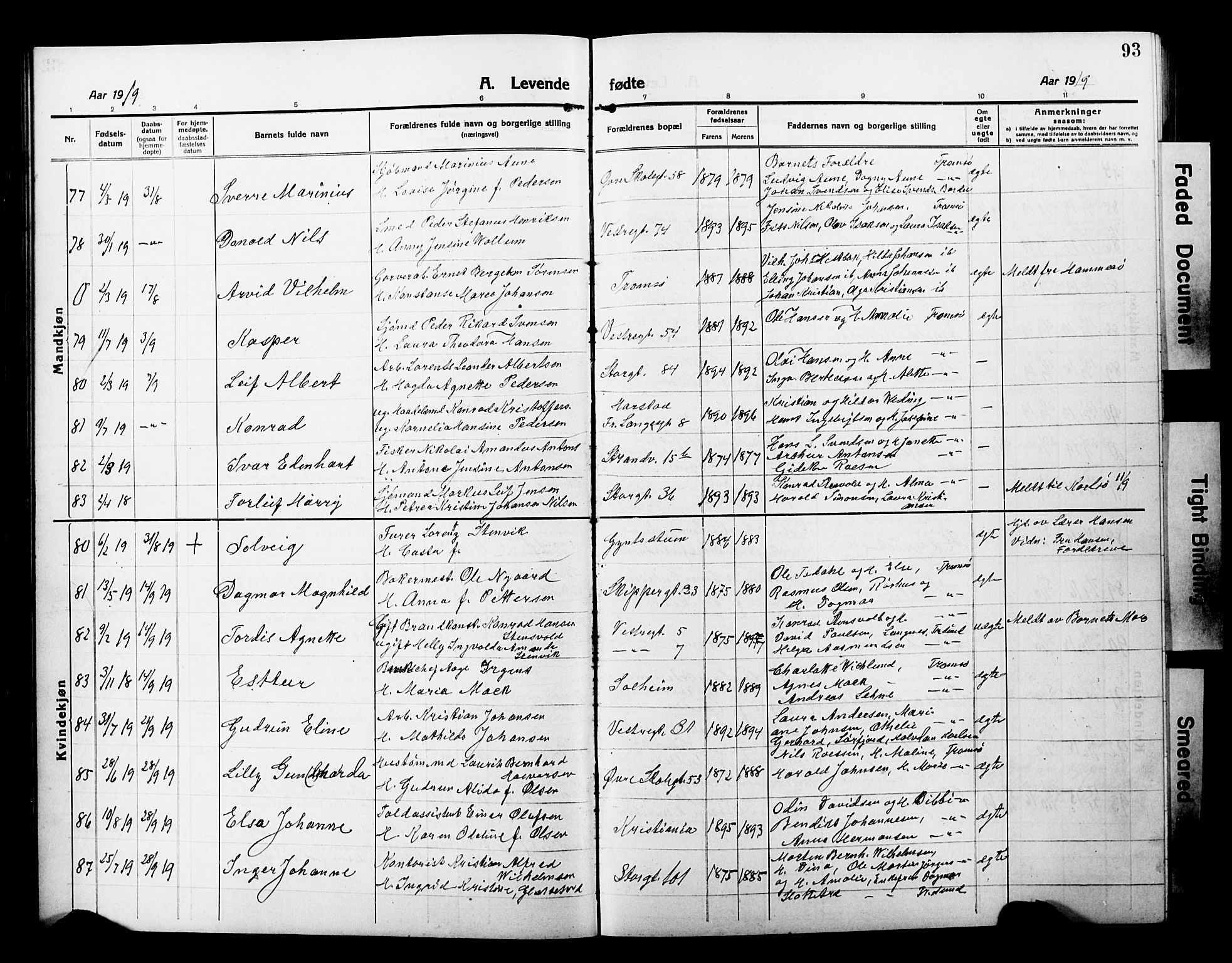 Tromsø sokneprestkontor/stiftsprosti/domprosti, AV/SATØ-S-1343/G/Gb/L0009klokker: Klokkerbok nr. 9, 1915-1925, s. 93