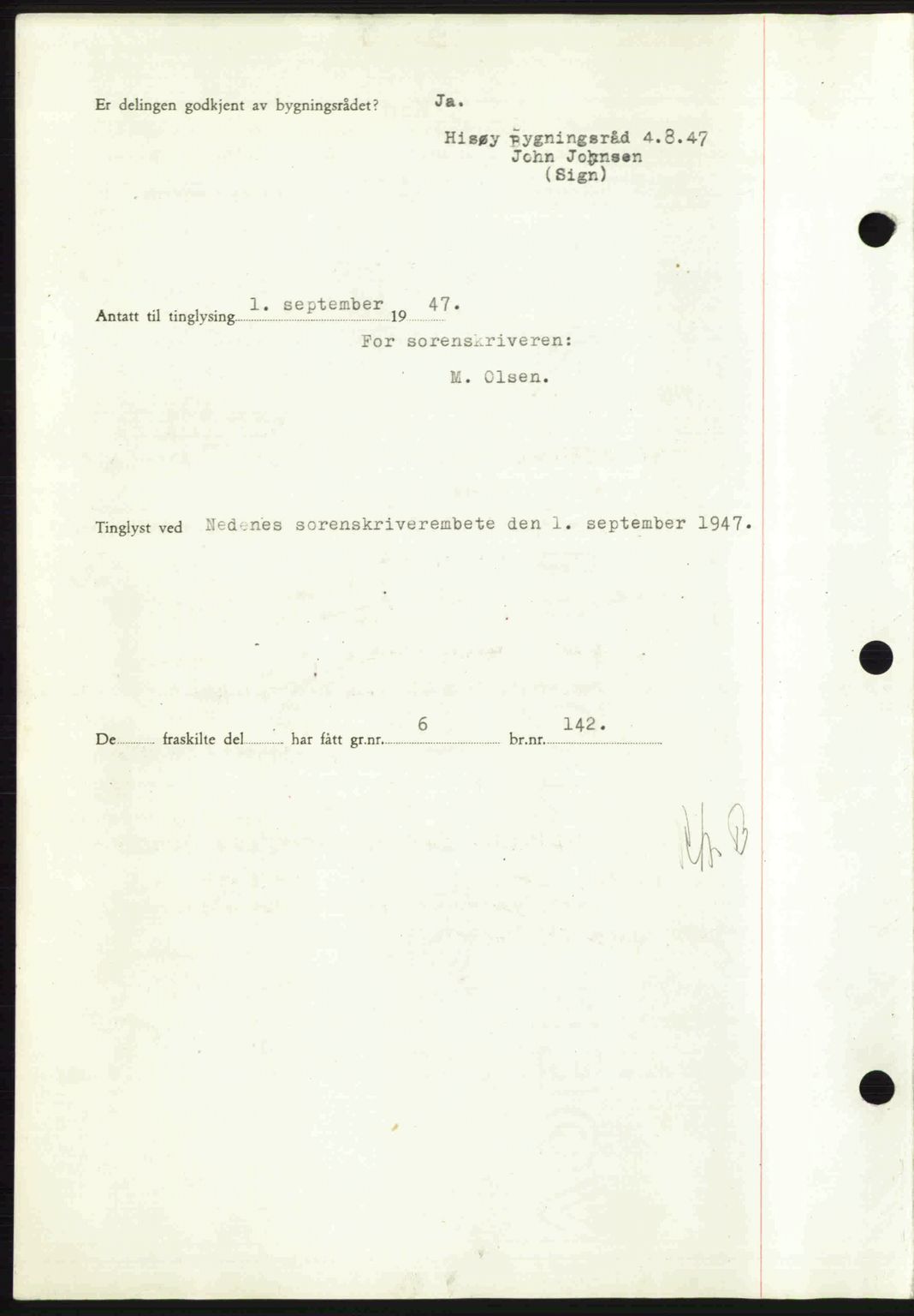 Nedenes sorenskriveri, SAK/1221-0006/G/Gb/Gba/L0058: Pantebok nr. A10, 1947-1948, Dagboknr: 1253/1947