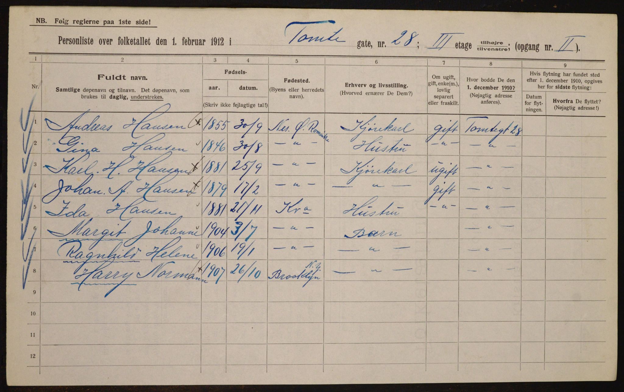 OBA, Kommunal folketelling 1.2.1912 for Kristiania, 1912, s. 113689