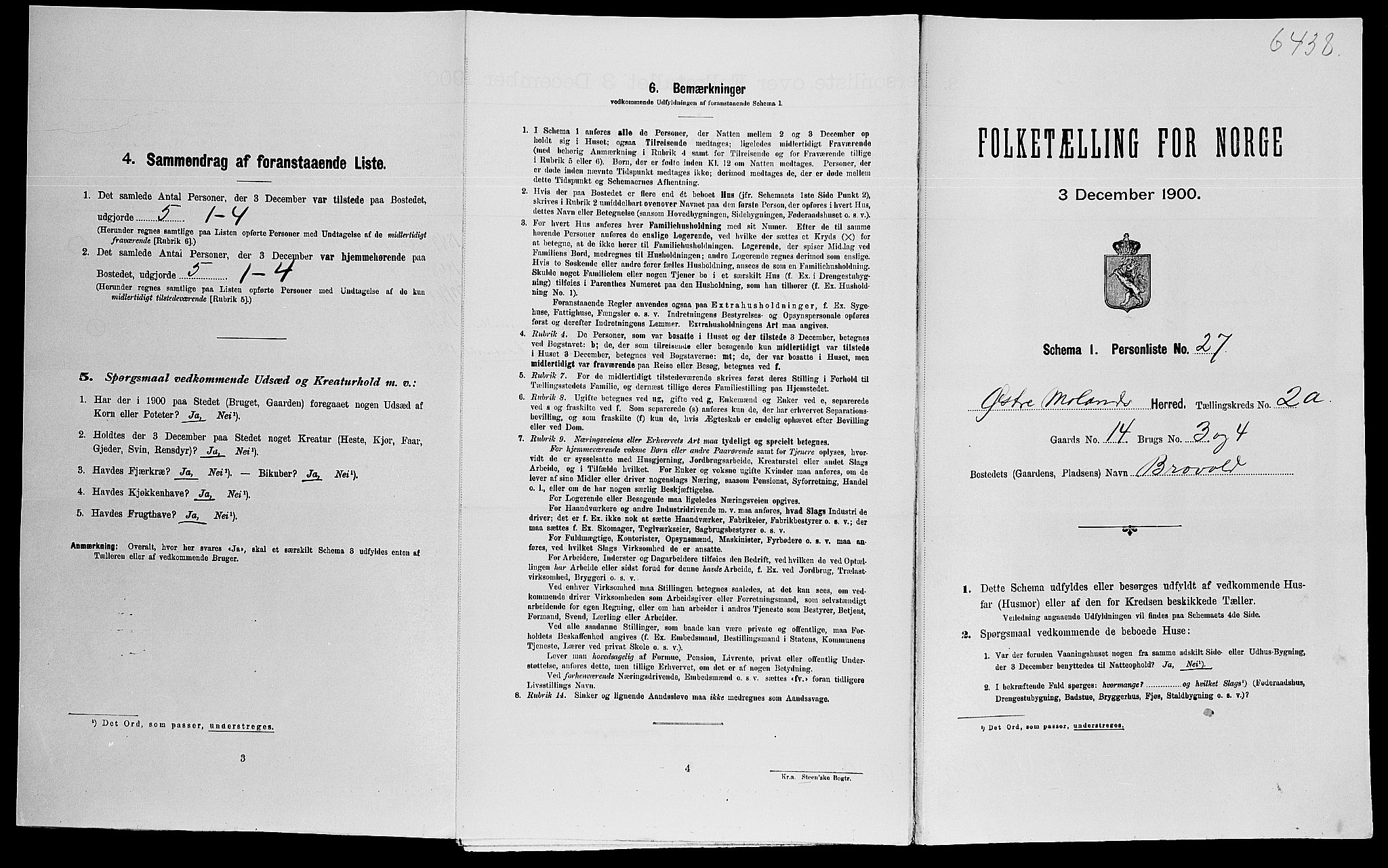 SAK, Folketelling 1900 for 0918 Austre Moland herred, 1900, s. 260