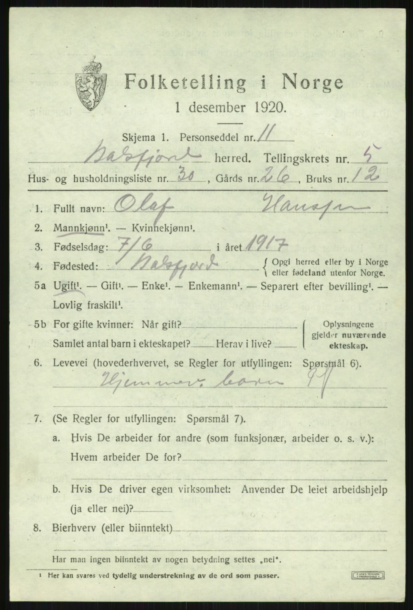 SATØ, Folketelling 1920 for 1933 Balsfjord herred, 1920, s. 3522