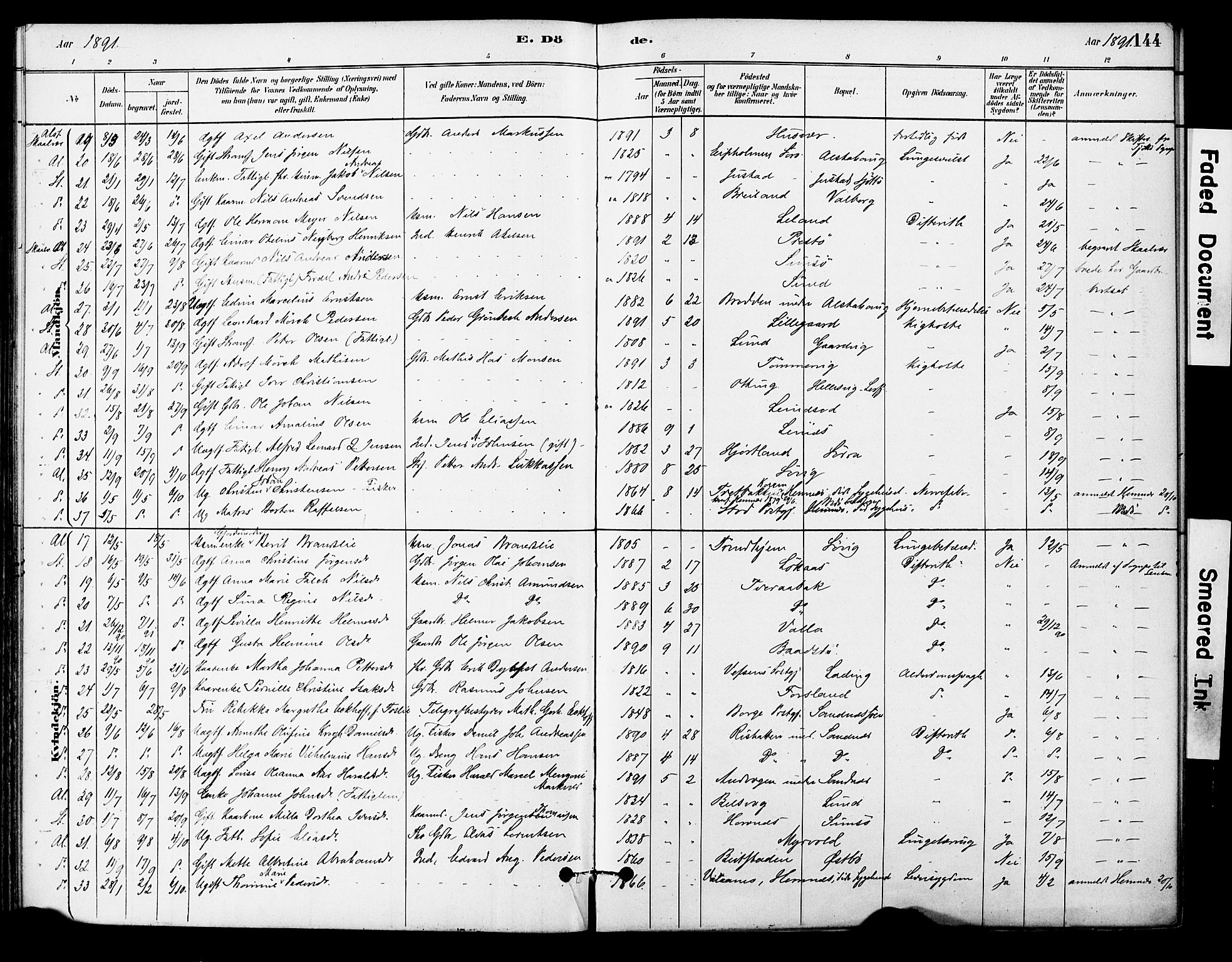 Ministerialprotokoller, klokkerbøker og fødselsregistre - Nordland, AV/SAT-A-1459/830/L0450: Ministerialbok nr. 830A14, 1879-1896, s. 144