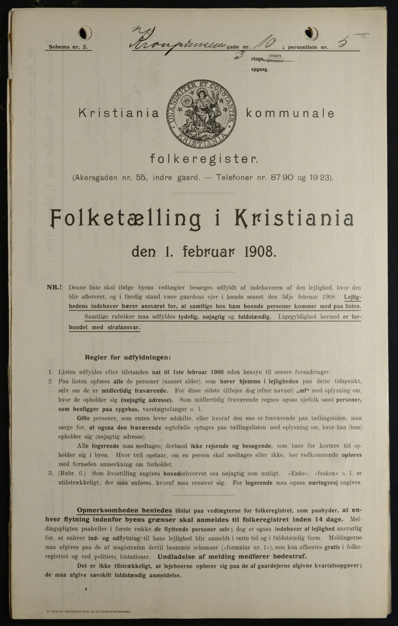 OBA, Kommunal folketelling 1.2.1908 for Kristiania kjøpstad, 1908, s. 48993