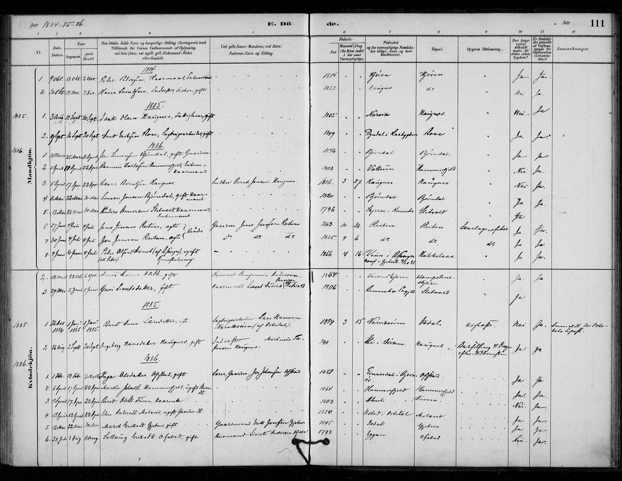Ministerialprotokoller, klokkerbøker og fødselsregistre - Sør-Trøndelag, AV/SAT-A-1456/670/L0836: Ministerialbok nr. 670A01, 1879-1904, s. 111