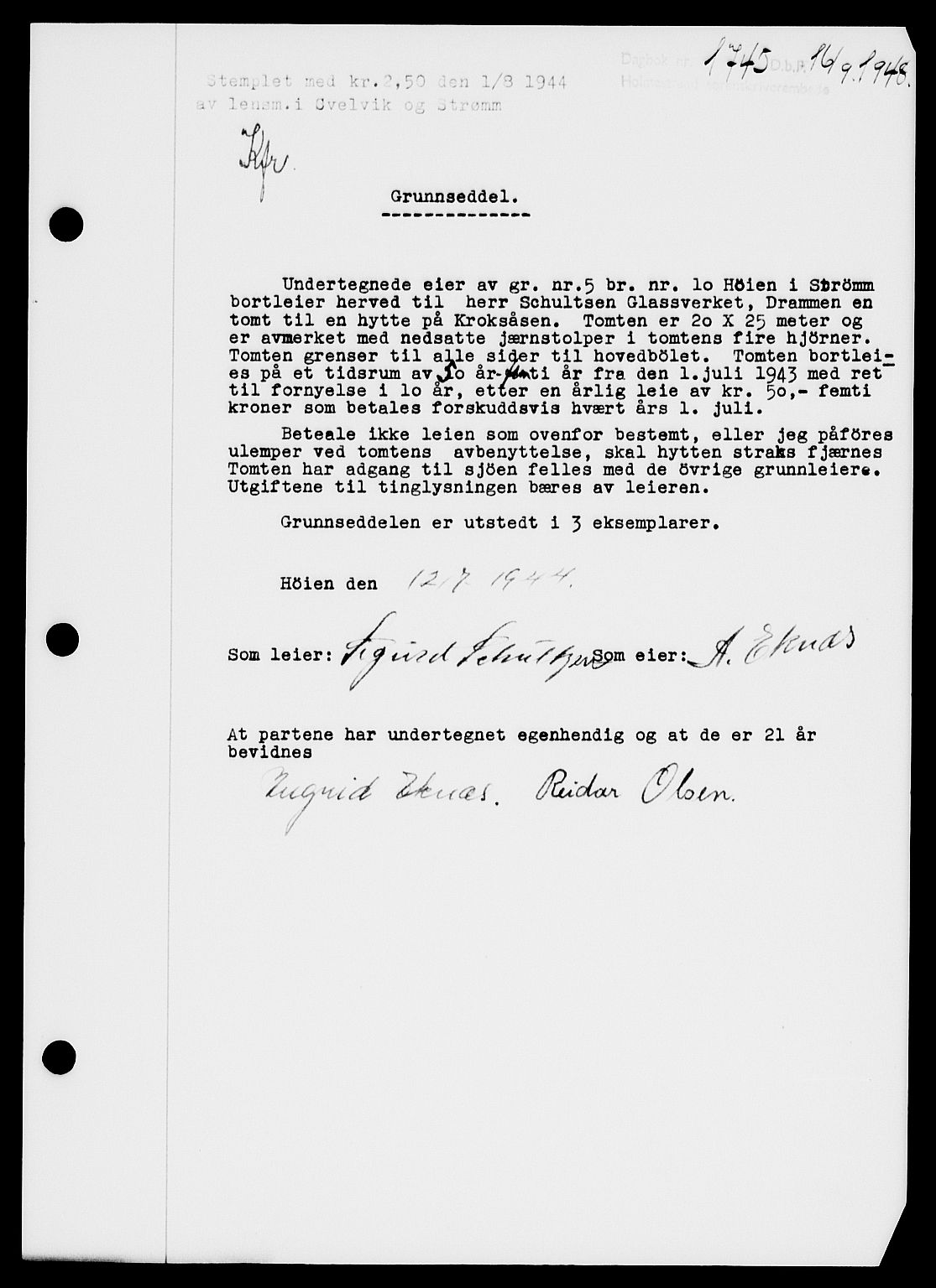 Holmestrand sorenskriveri, SAKO/A-67/G/Ga/Gaa/L0064: Pantebok nr. A-64, 1948-1948, Dagboknr: 1745/1948