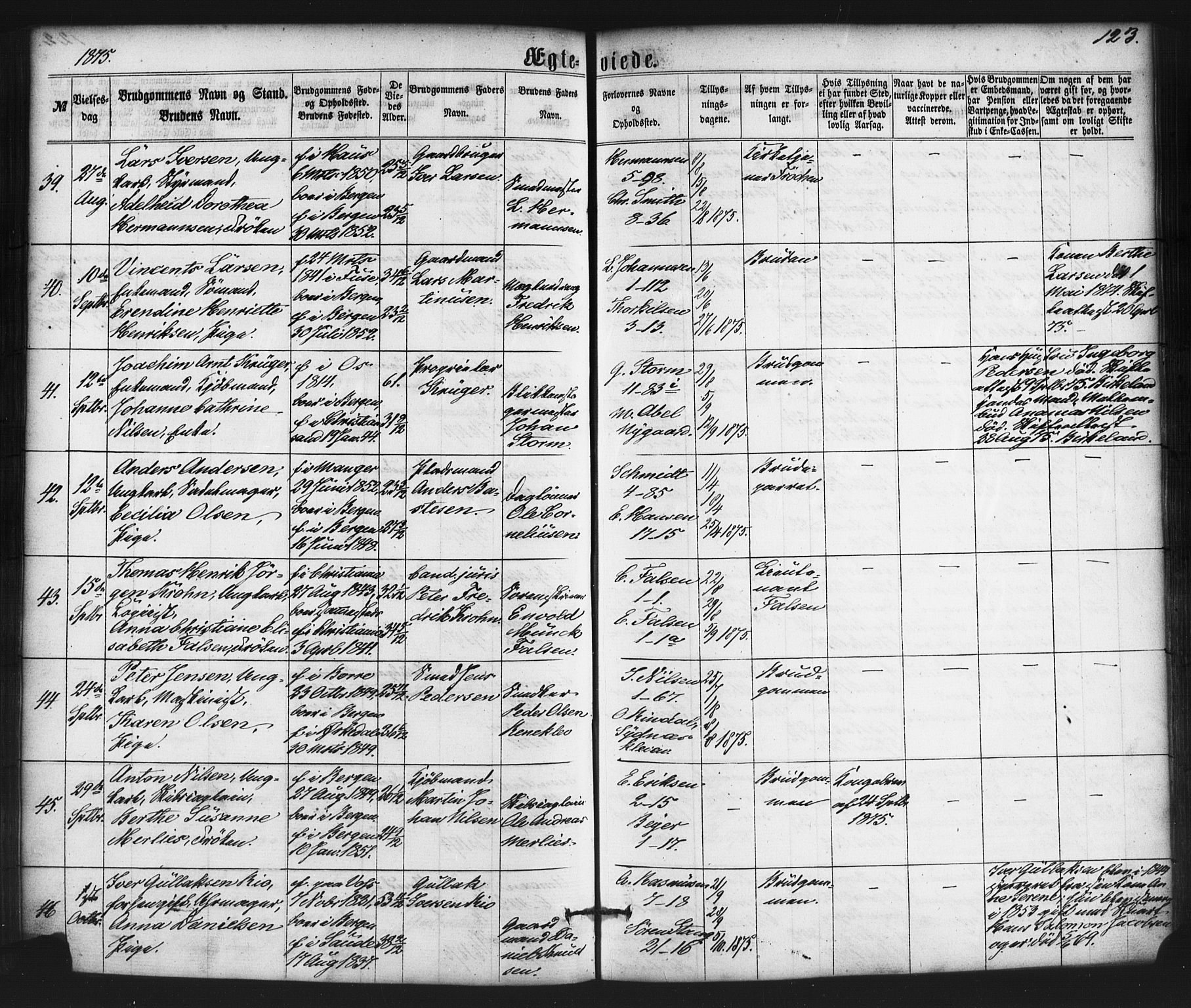 Nykirken Sokneprestembete, AV/SAB-A-77101/H/Haa/L0032: Ministerialbok nr. D 2, 1861-1883, s. 123