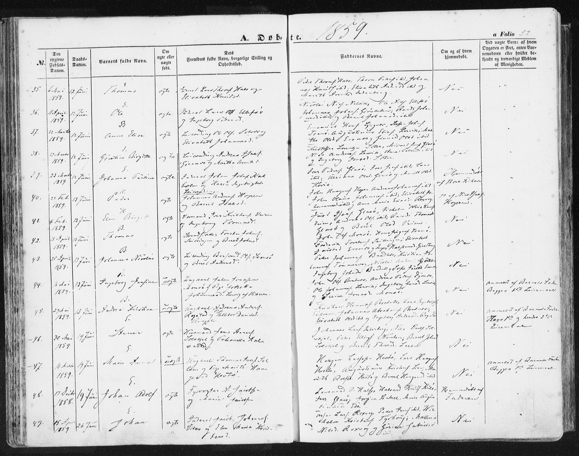 Ministerialprotokoller, klokkerbøker og fødselsregistre - Møre og Romsdal, SAT/A-1454/581/L0937: Ministerialbok nr. 581A05, 1853-1872, s. 52