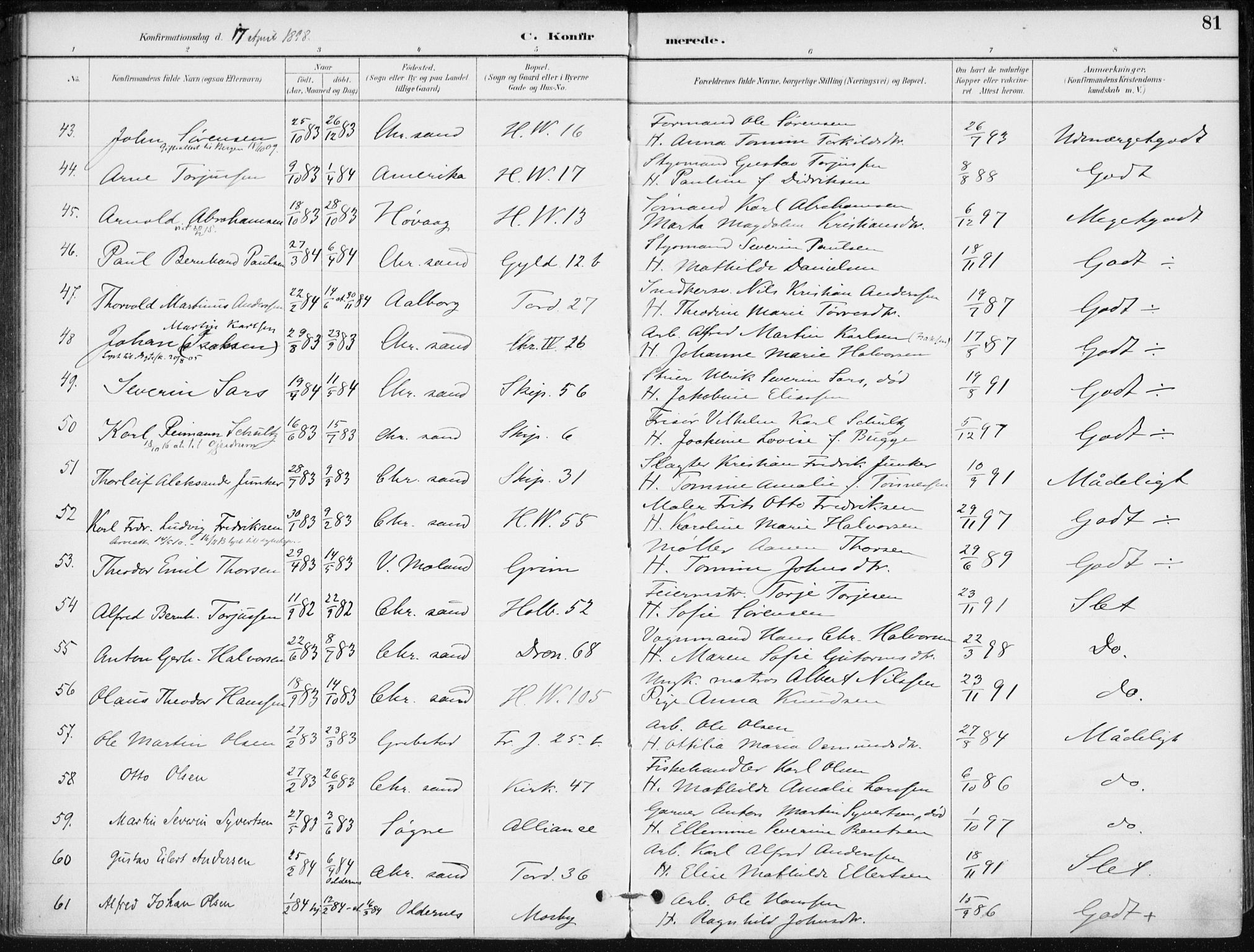 Kristiansand domprosti, AV/SAK-1112-0006/F/Fa/L0020: Ministerialbok nr. A 19, 1893-1904, s. 81
