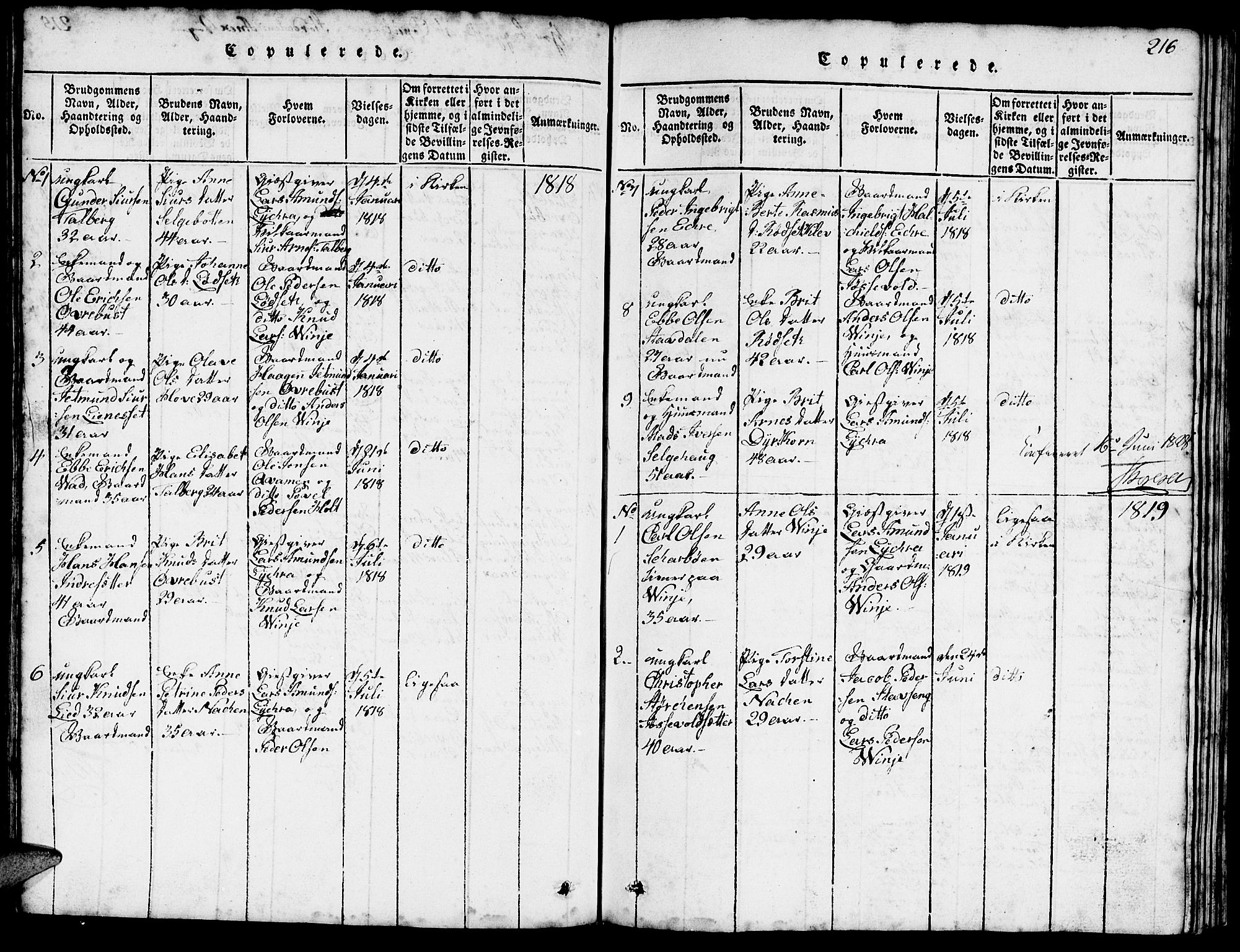 Ministerialprotokoller, klokkerbøker og fødselsregistre - Møre og Romsdal, SAT/A-1454/520/L0289: Klokkerbok nr. 520C01, 1817-1837, s. 216