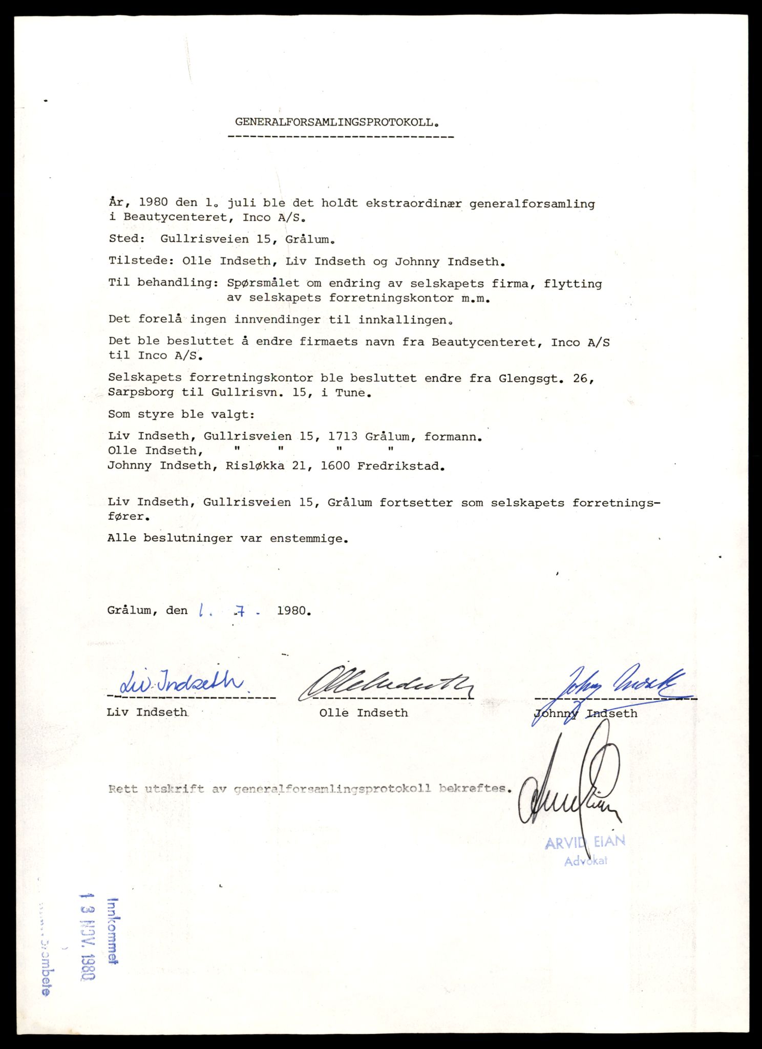 Tune sorenskriveri, AV/SAT-A-10470/K/Ke/Kea/L0024: Enkeltmannsforetak, aksjeselskap og andelslag, I - O, 1984-1987, s. 9