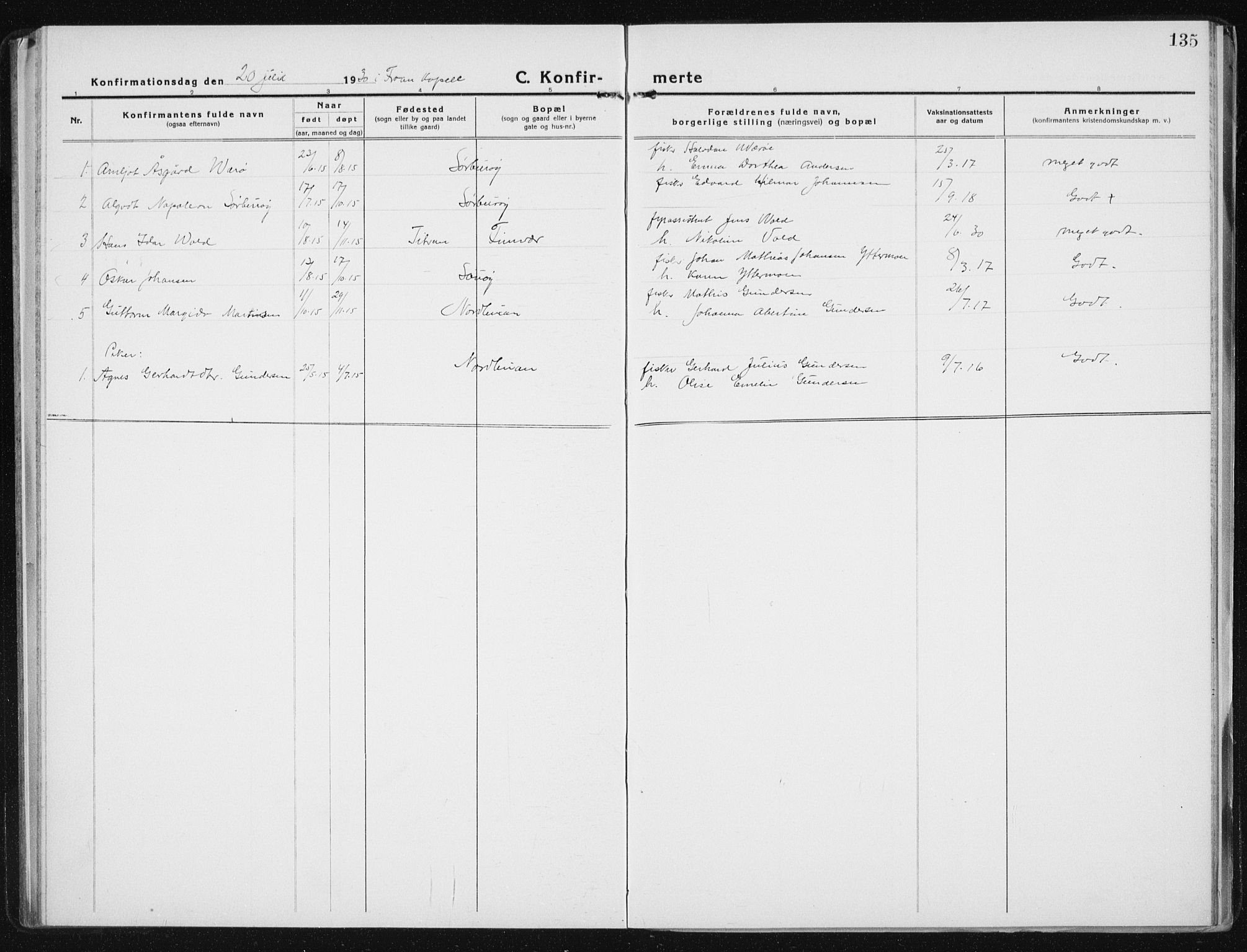 Ministerialprotokoller, klokkerbøker og fødselsregistre - Sør-Trøndelag, SAT/A-1456/640/L0589: Klokkerbok nr. 640C06, 1922-1934, s. 135