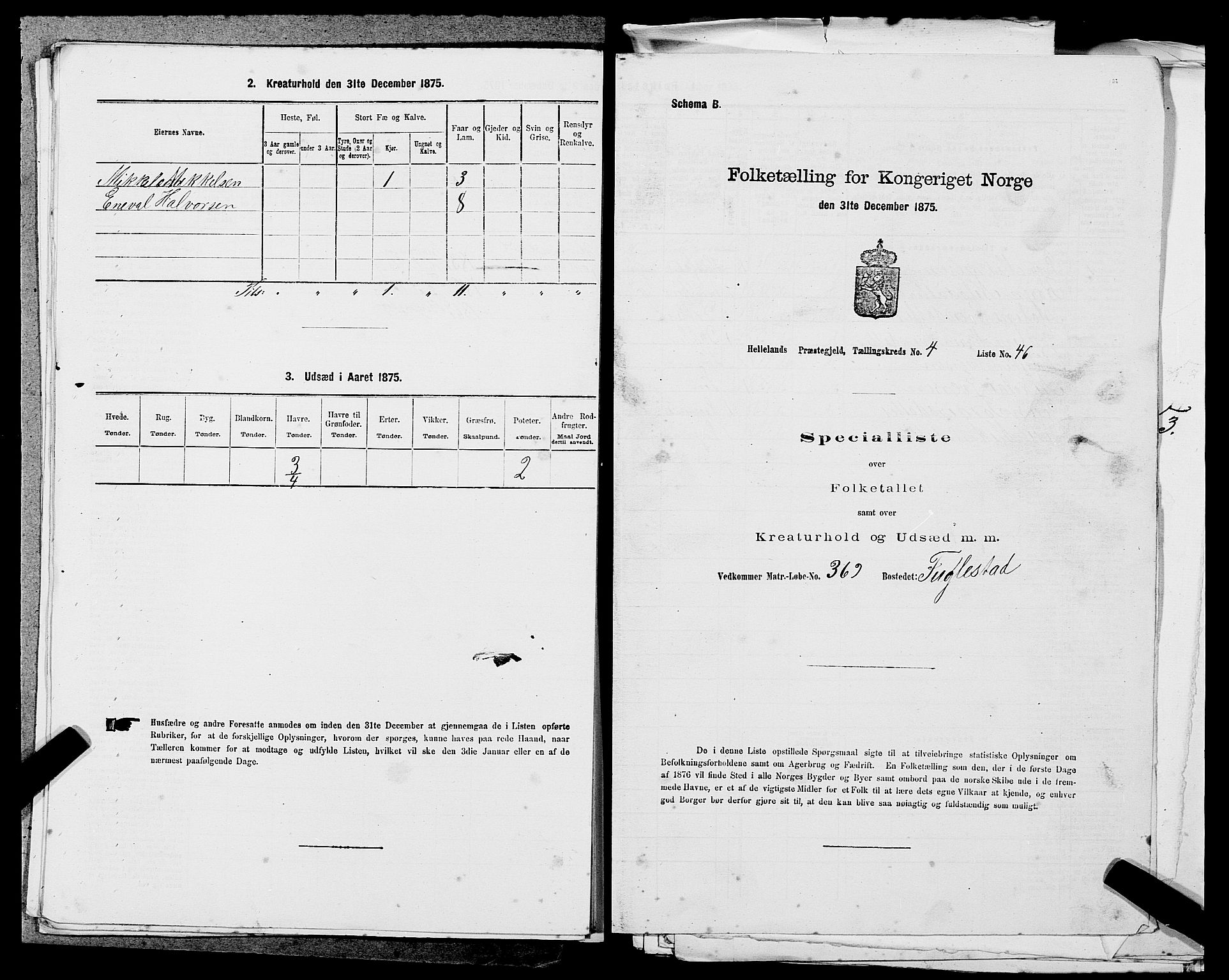 SAST, Folketelling 1875 for 1115P Helleland prestegjeld, 1875, s. 973