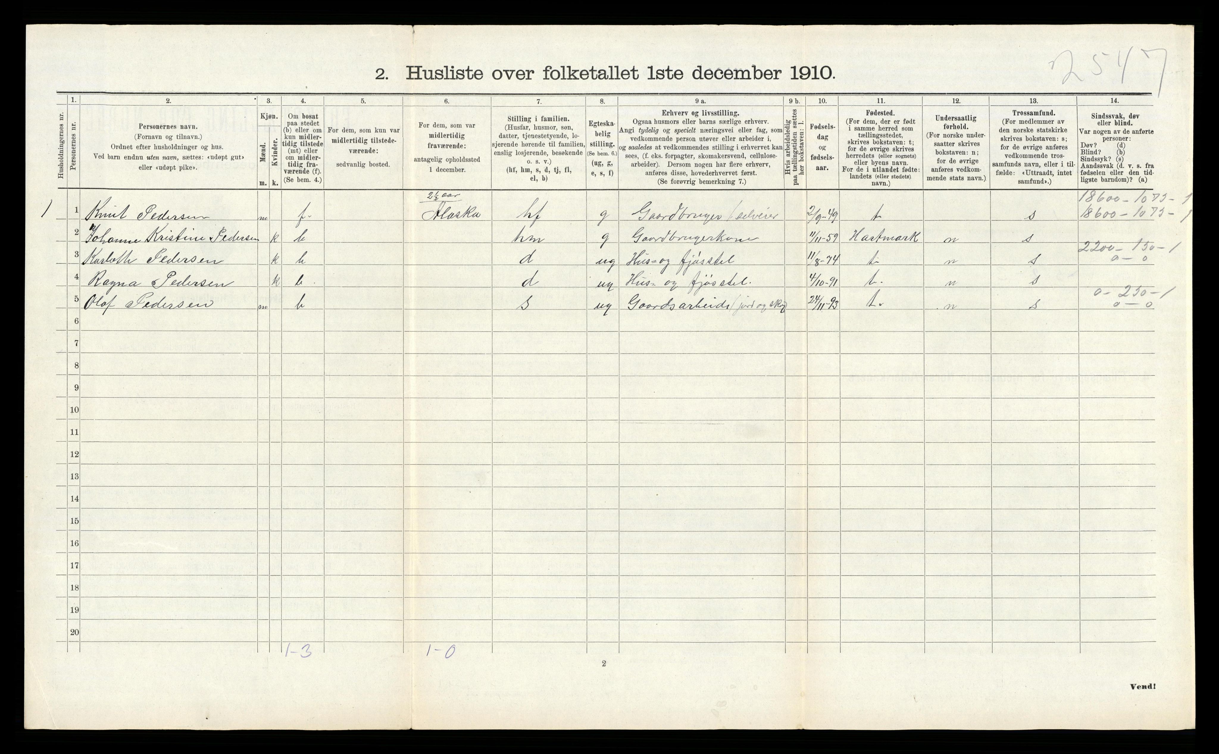 RA, Folketelling 1910 for 1018 Søgne herred, 1910, s. 1129