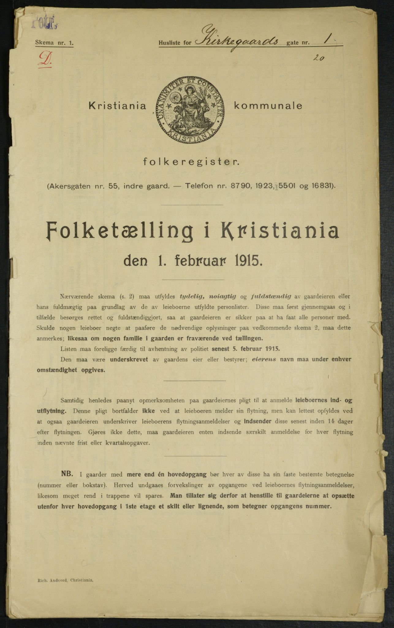 OBA, Kommunal folketelling 1.2.1915 for Kristiania, 1915, s. 49545
