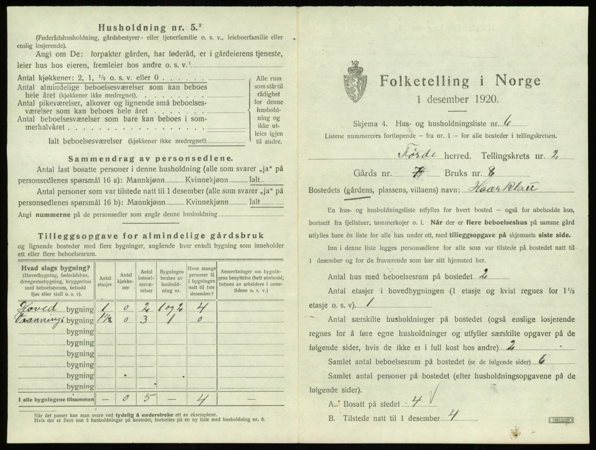 SAB, Folketelling 1920 for 1432 Førde herred, 1920, s. 123