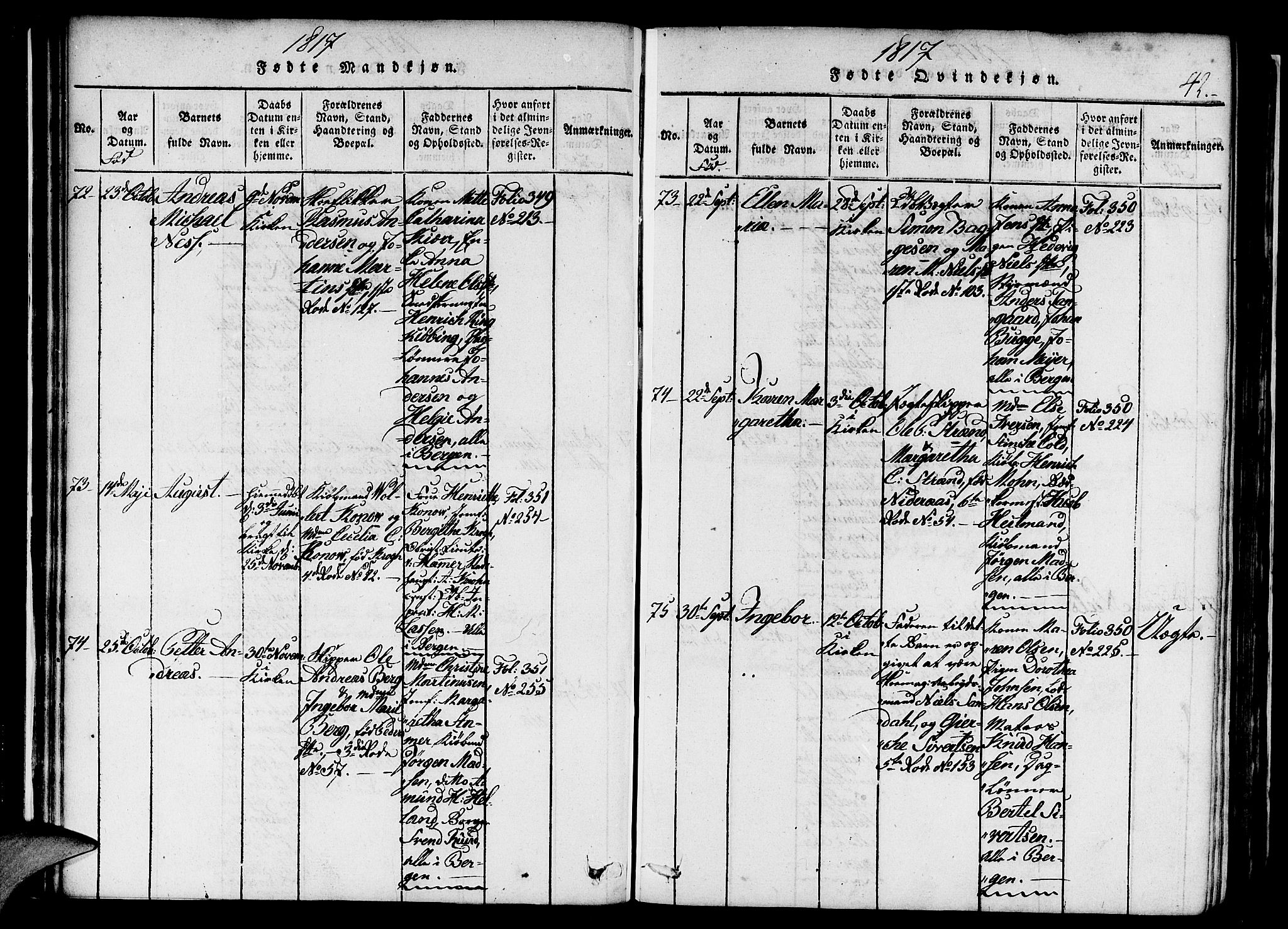 Nykirken Sokneprestembete, AV/SAB-A-77101/H/Haa/L0011: Ministerialbok nr. A 11, 1816-1821, s. 42
