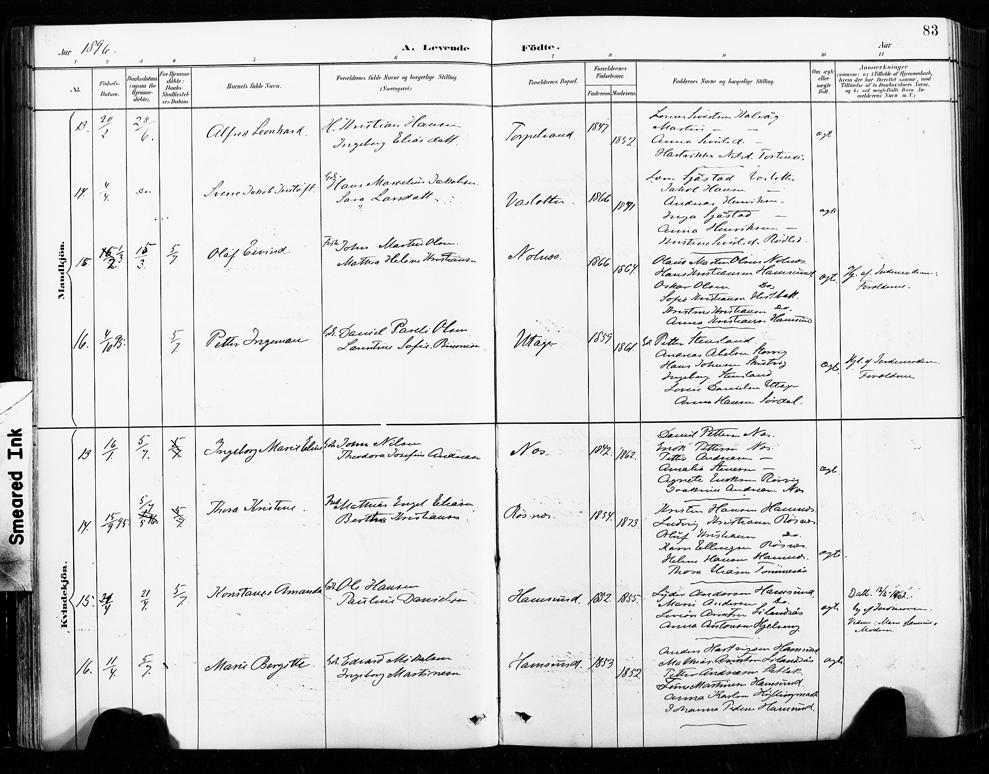 Ministerialprotokoller, klokkerbøker og fødselsregistre - Nordland, SAT/A-1459/859/L0847: Ministerialbok nr. 859A07, 1890-1899, s. 83