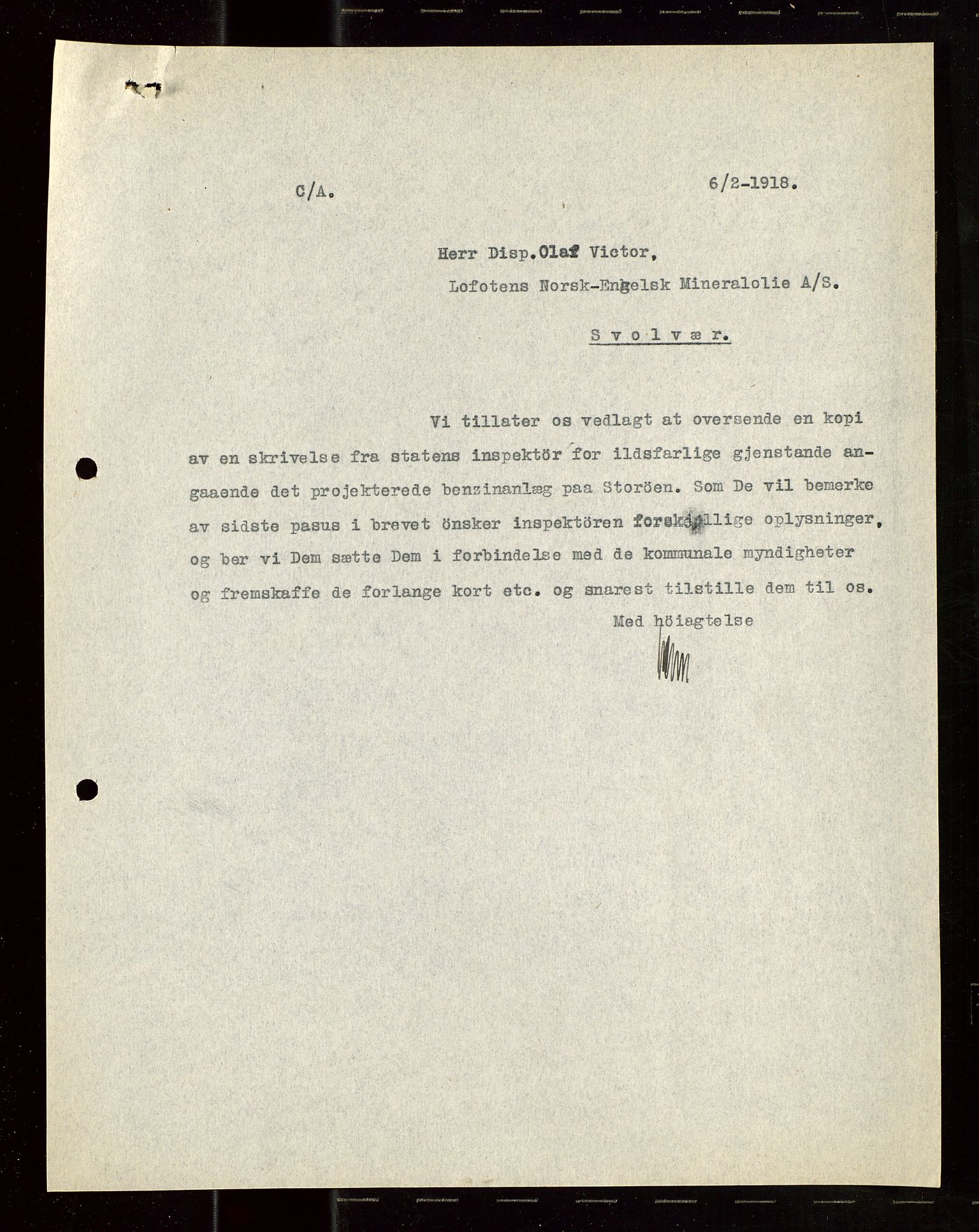 Pa 1521 - A/S Norske Shell, AV/SAST-A-101915/E/Ea/Eaa/L0022: Sjefskorrespondanse, 1918, s. 57