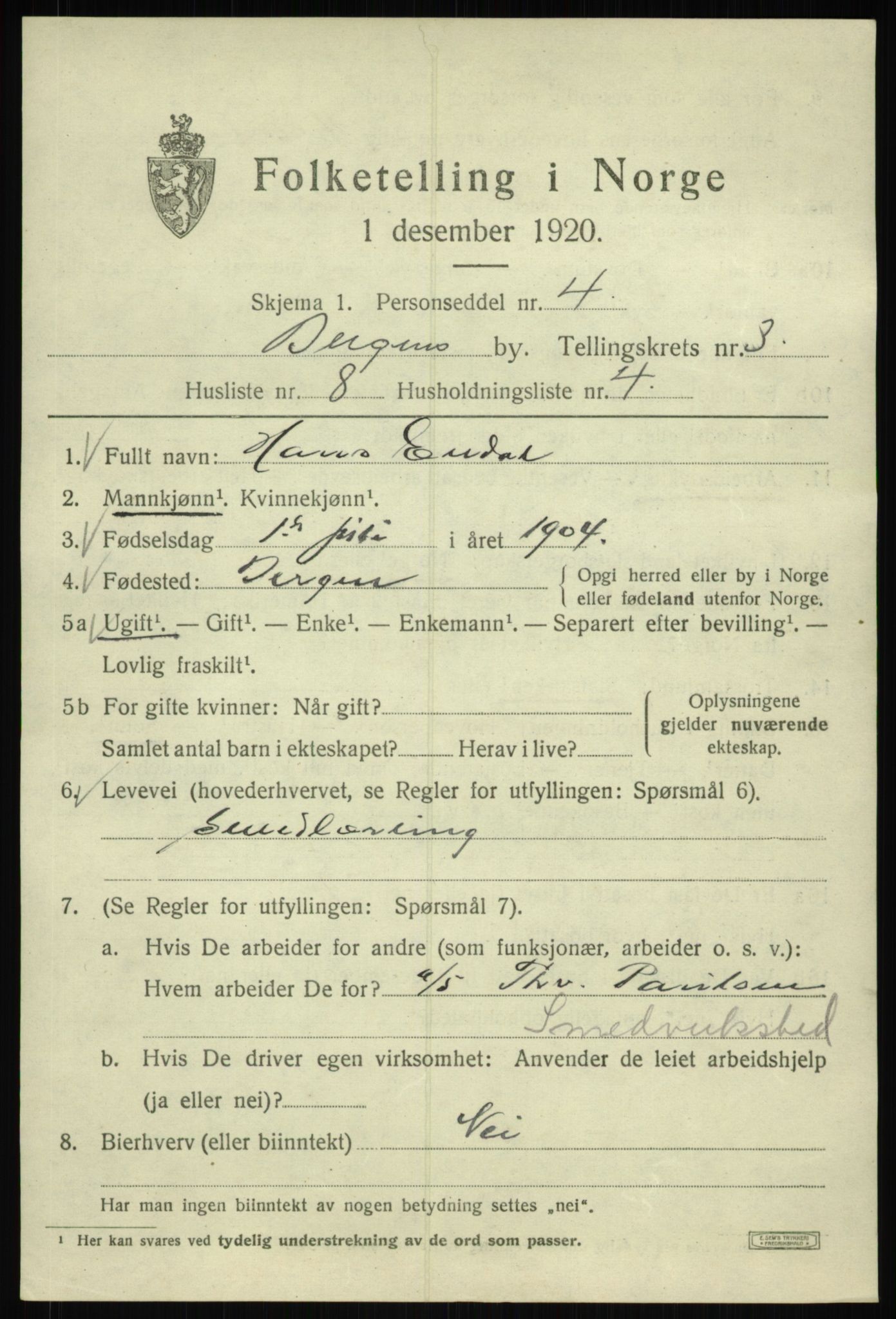 SAB, Folketelling 1920 for 1301 Bergen kjøpstad, 1920, s. 61458