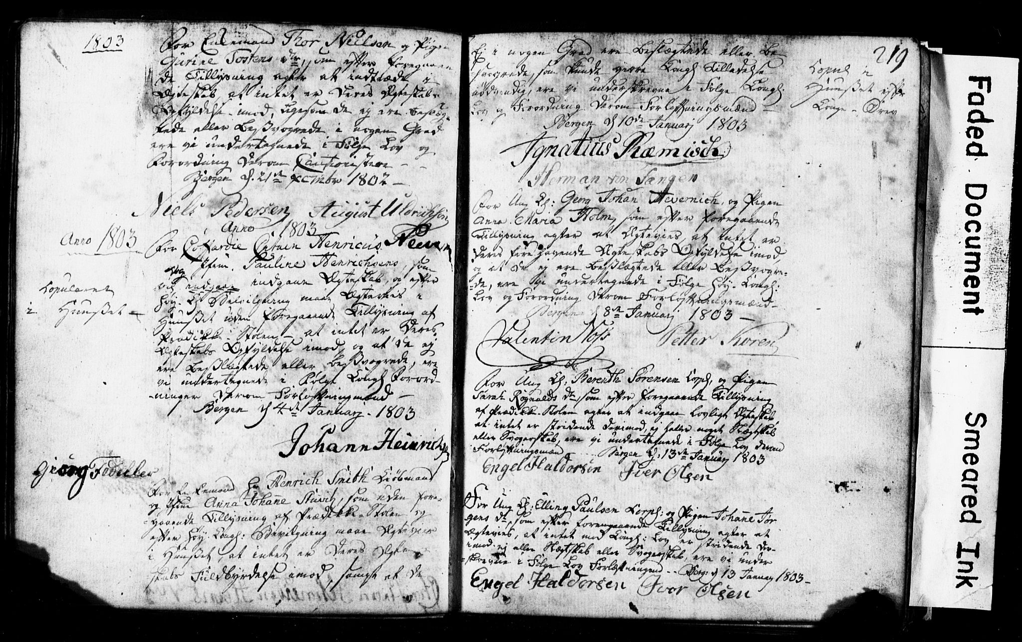 Korskirken sokneprestembete, SAB/A-76101: Forlovererklæringer nr. II.5.1, 1776-1816, s. 219