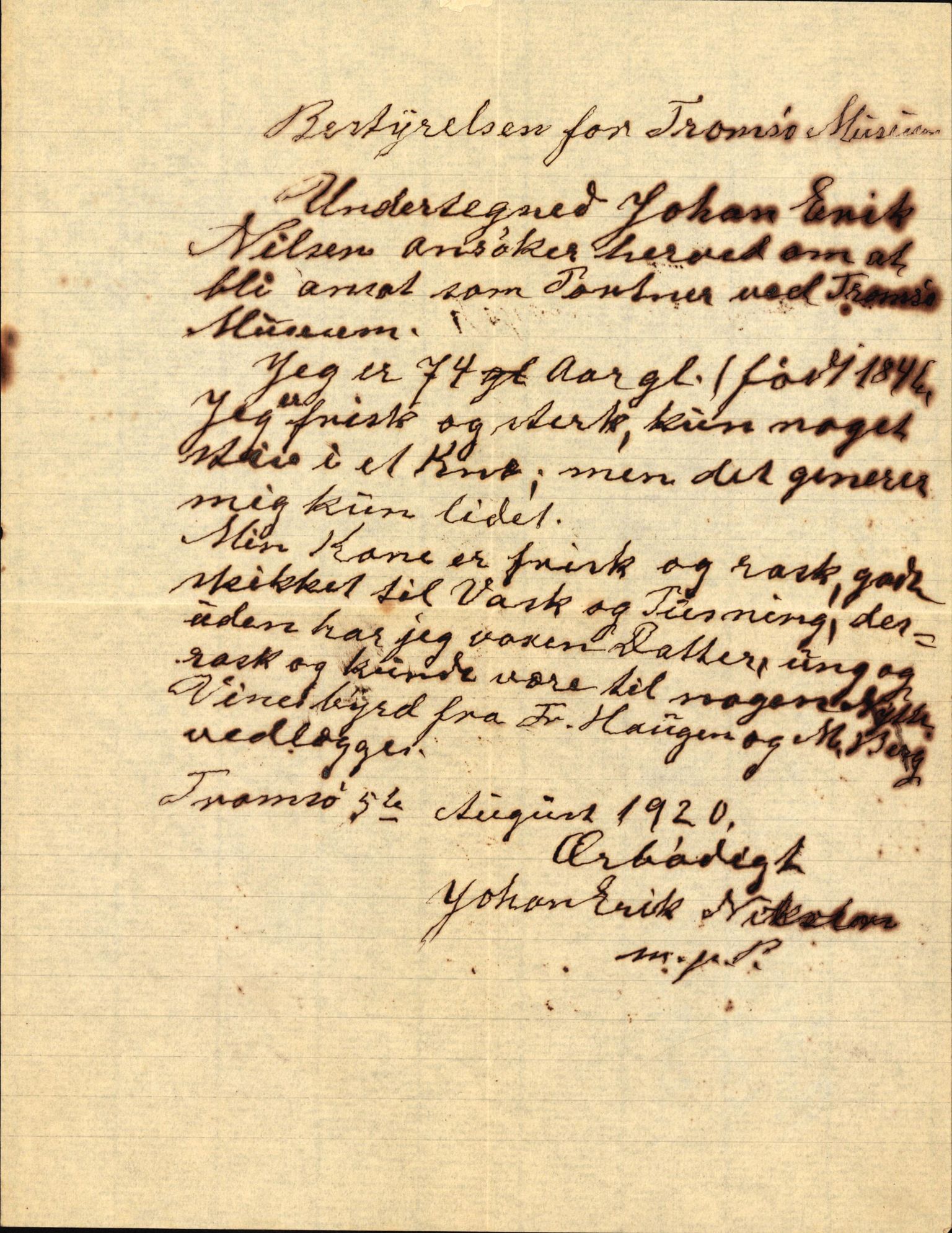 Tromsø Museum, AV/SATØ-S-0162/D/Da/L0030: Journalsaker og innkomne brev, 1906-1920, s. 489