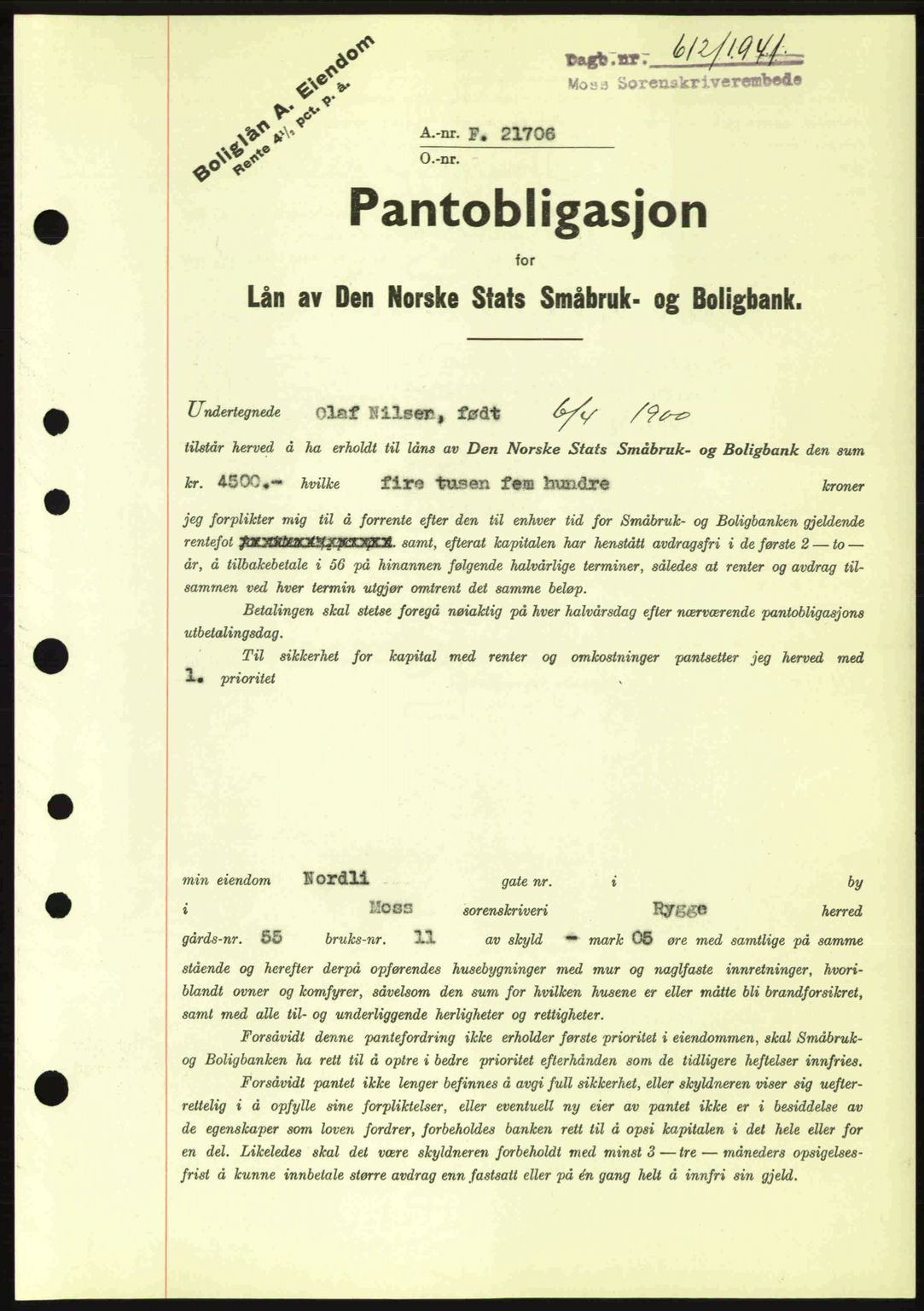 Moss sorenskriveri, SAO/A-10168: Pantebok nr. B10, 1940-1941, Dagboknr: 612/1941
