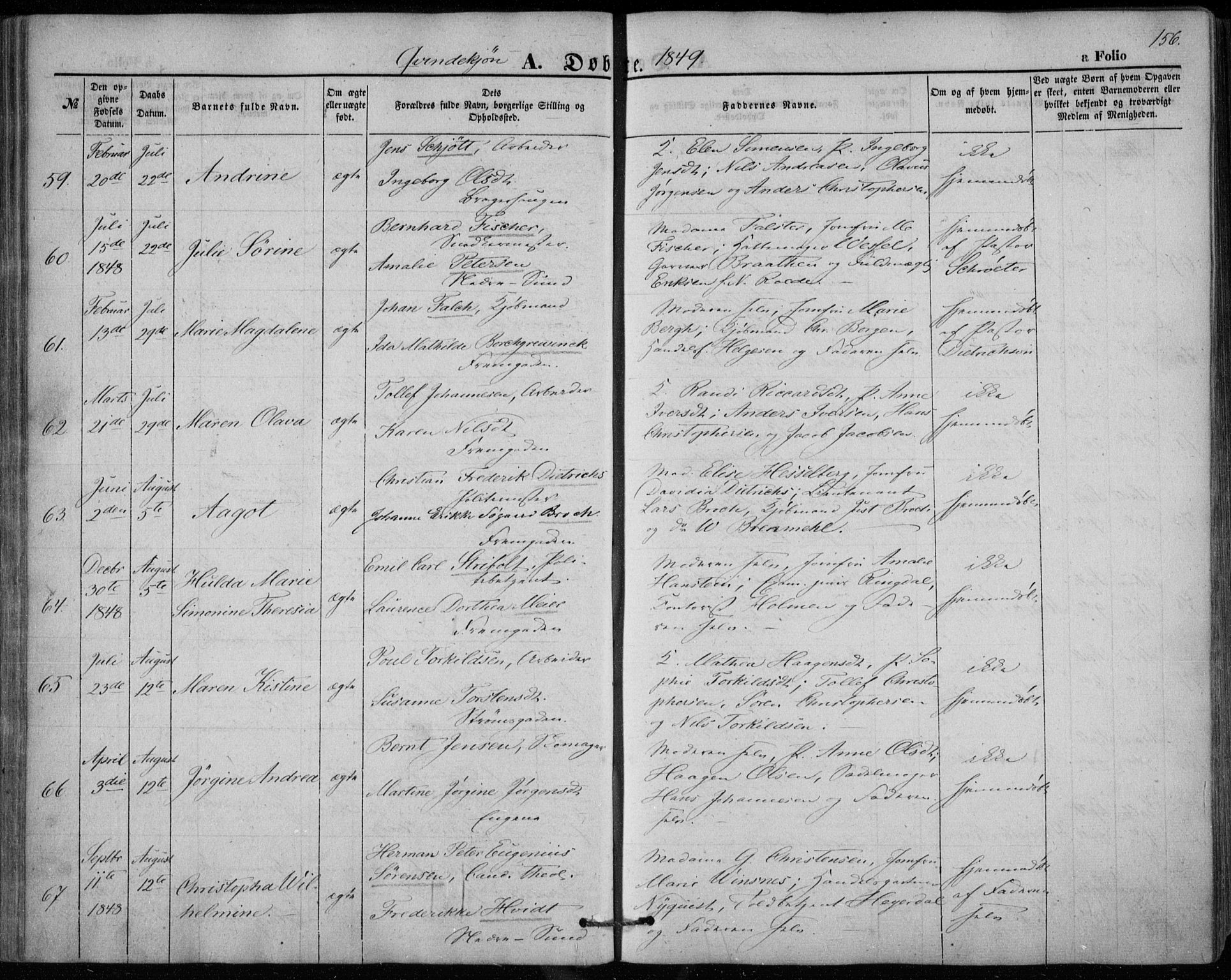 Bragernes kirkebøker, AV/SAKO-A-6/F/Fb/L0002: Ministerialbok nr. II 2, 1848-1859, s. 156