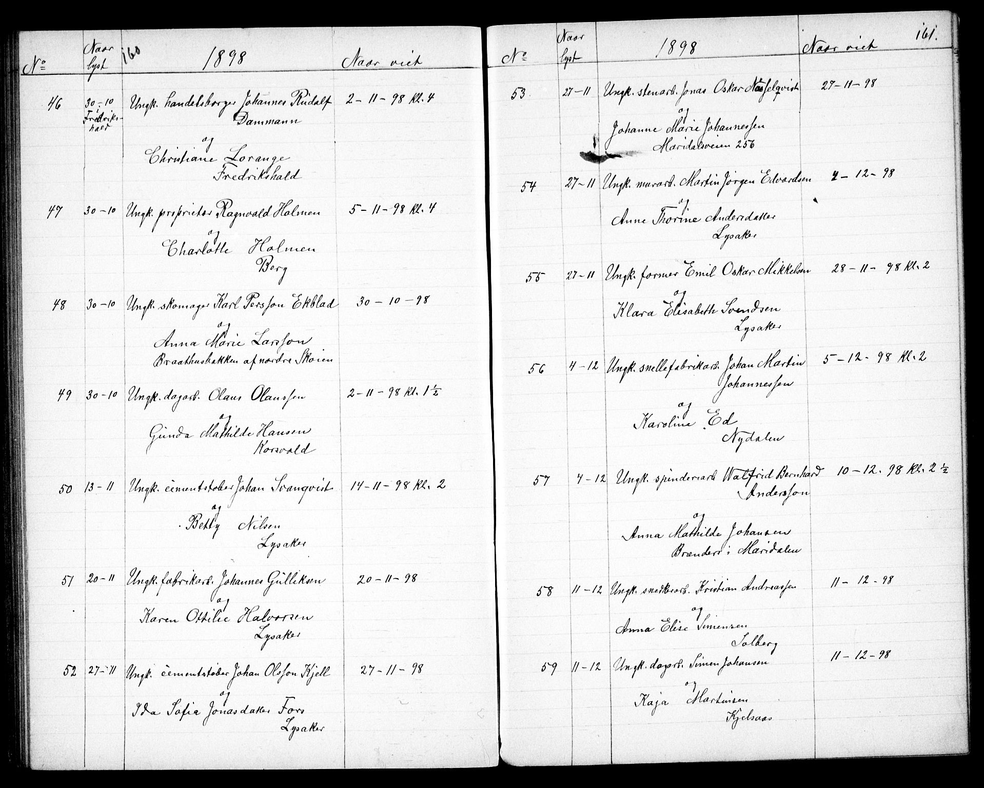 Vestre Aker prestekontor Kirkebøker, AV/SAO-A-10025/G/Ga/L0005: Klokkerbok nr. I 5, 1879-1901, s. 160-161