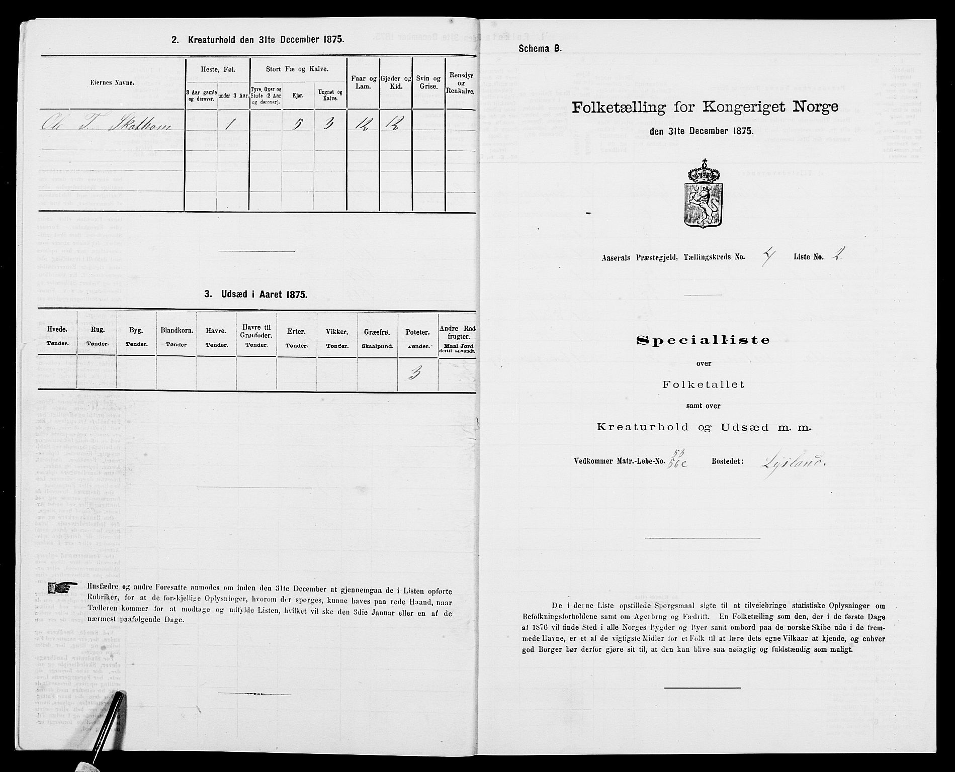 SAK, Folketelling 1875 for 0980P Åseral prestegjeld, 1875, s. 283