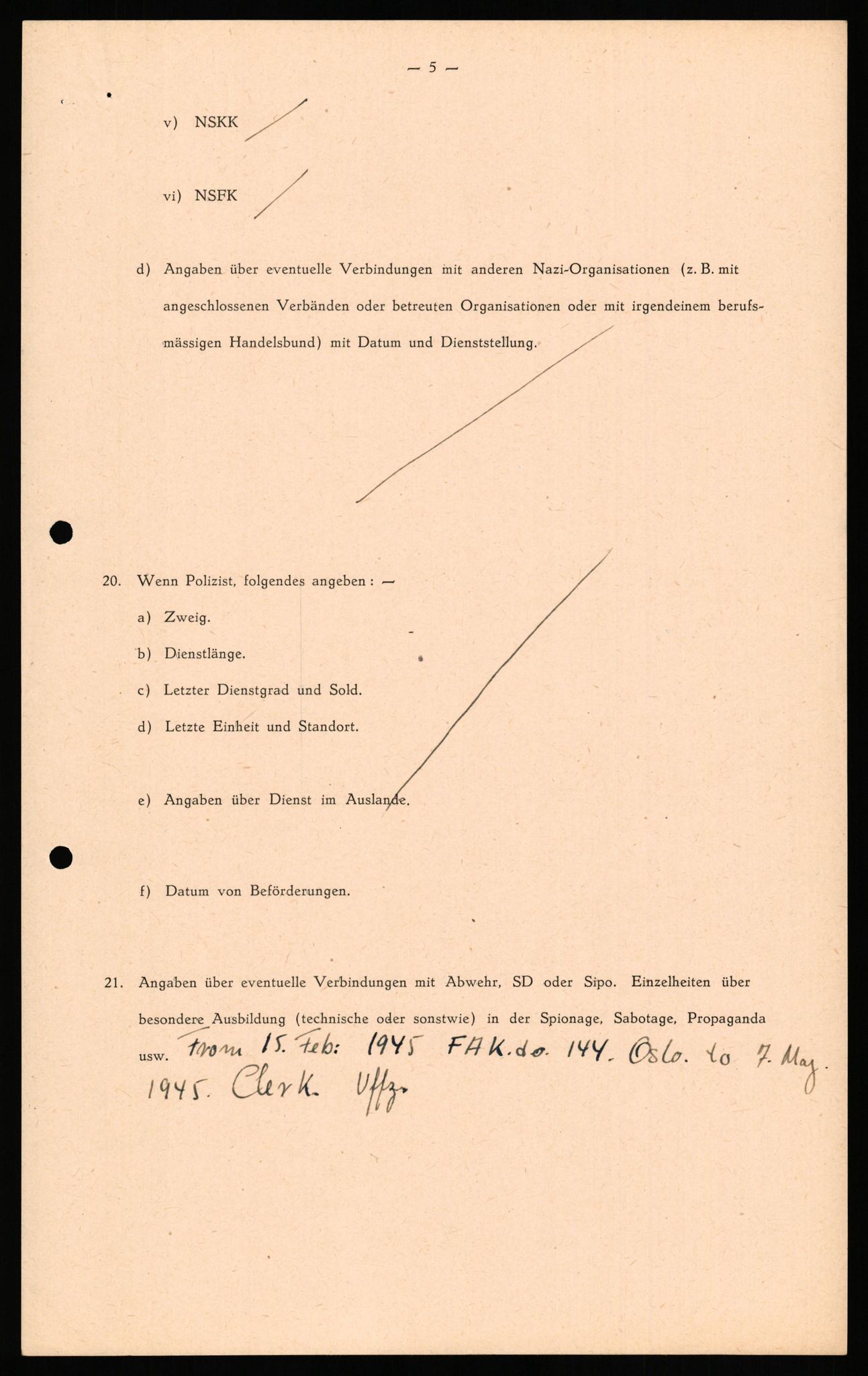 Forsvaret, Forsvarets overkommando II, RA/RAFA-3915/D/Db/L0034: CI Questionaires. Tyske okkupasjonsstyrker i Norge. Tyskere., 1945-1946, s. 353