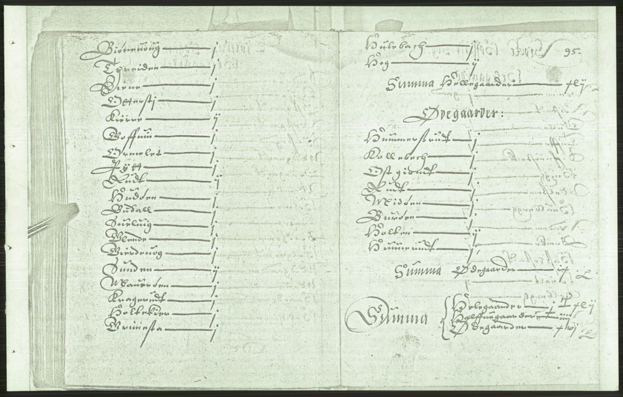 Manuskriptsamlingen, AV/RA-EA-3667/F/L0175b: Kopi av Universitetsbiblioteket, manuskript kvarto nr. 503, Manntall på fulle og halve og ødegårder uti Oslo og Hamar stift anno 1602, II Tønsberg, Brunla, Numedal, Nedre Telemark, 1602, s. 94b-95a