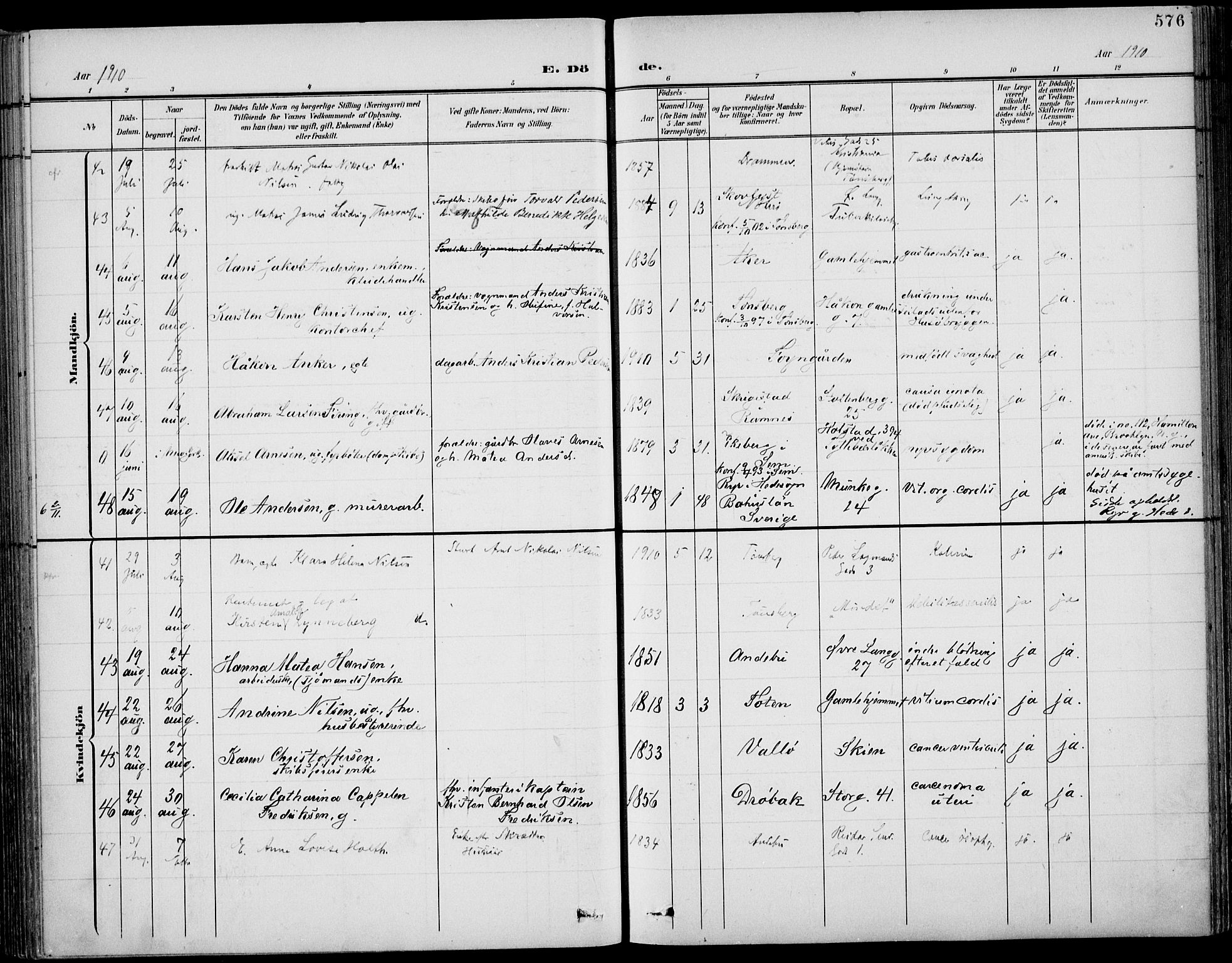 Tønsberg kirkebøker, AV/SAKO-A-330/F/Fa/L0013: Ministerialbok nr. I 13, 1900-1913, s. 576